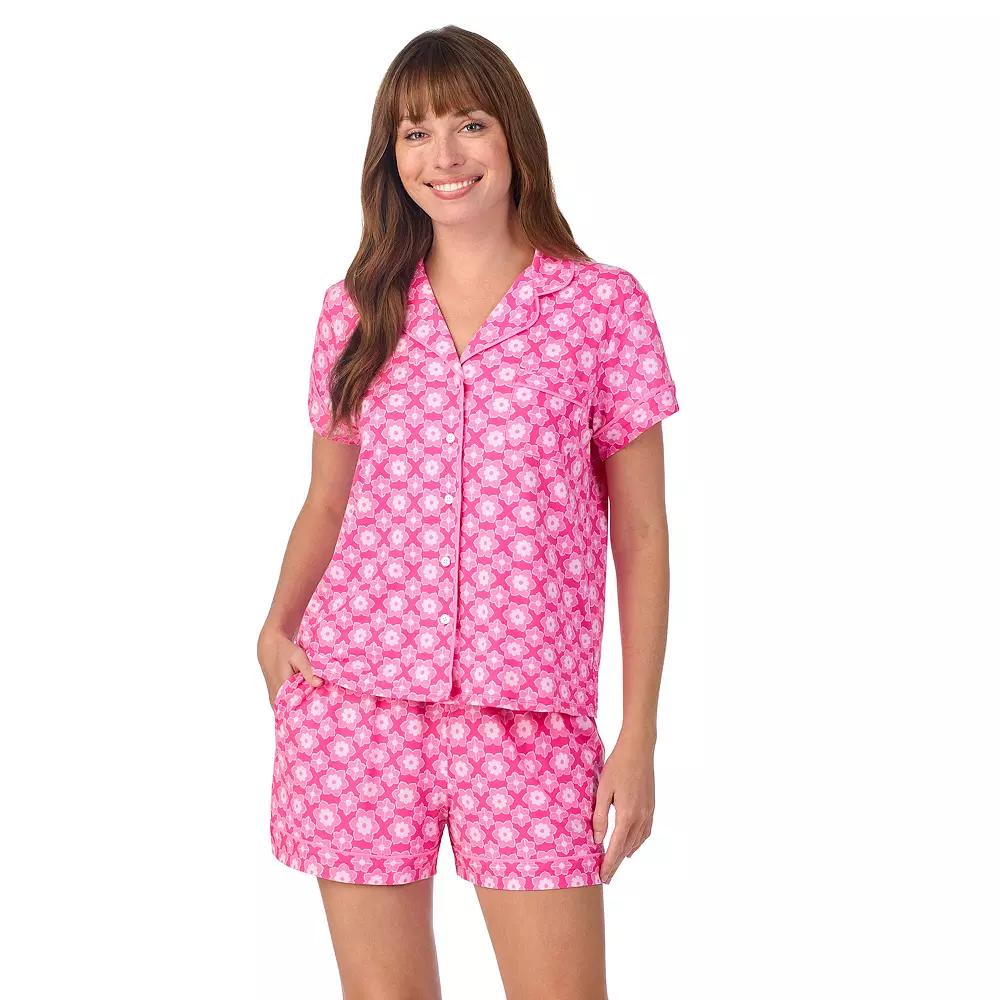 Women's Draper James 2-Piece Printed Cozy Short Sleeve Notch Collar Pajama Top & Pajama Shorts Set,  Product Image