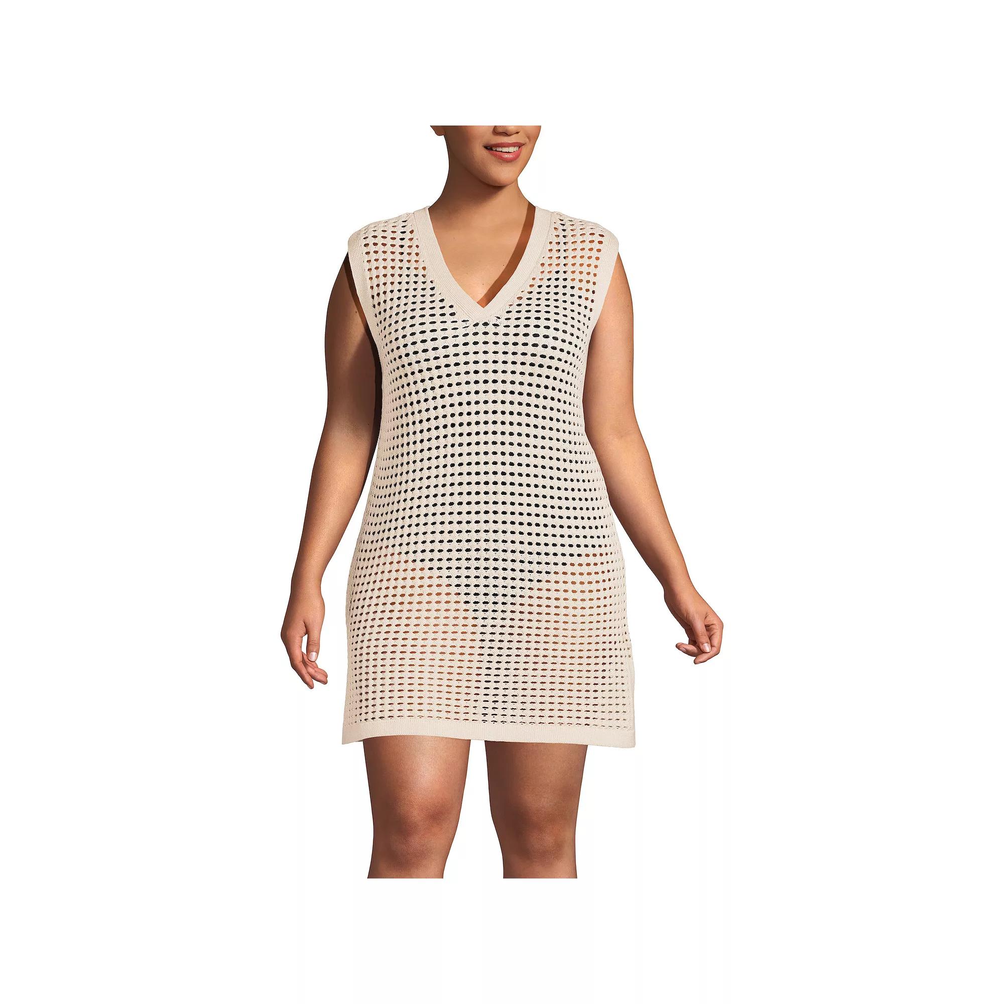Plus Size Lands' End Open Knit Swim Cover-Up Dress, Women's, Size: 2XL, Washed Brown Product Image