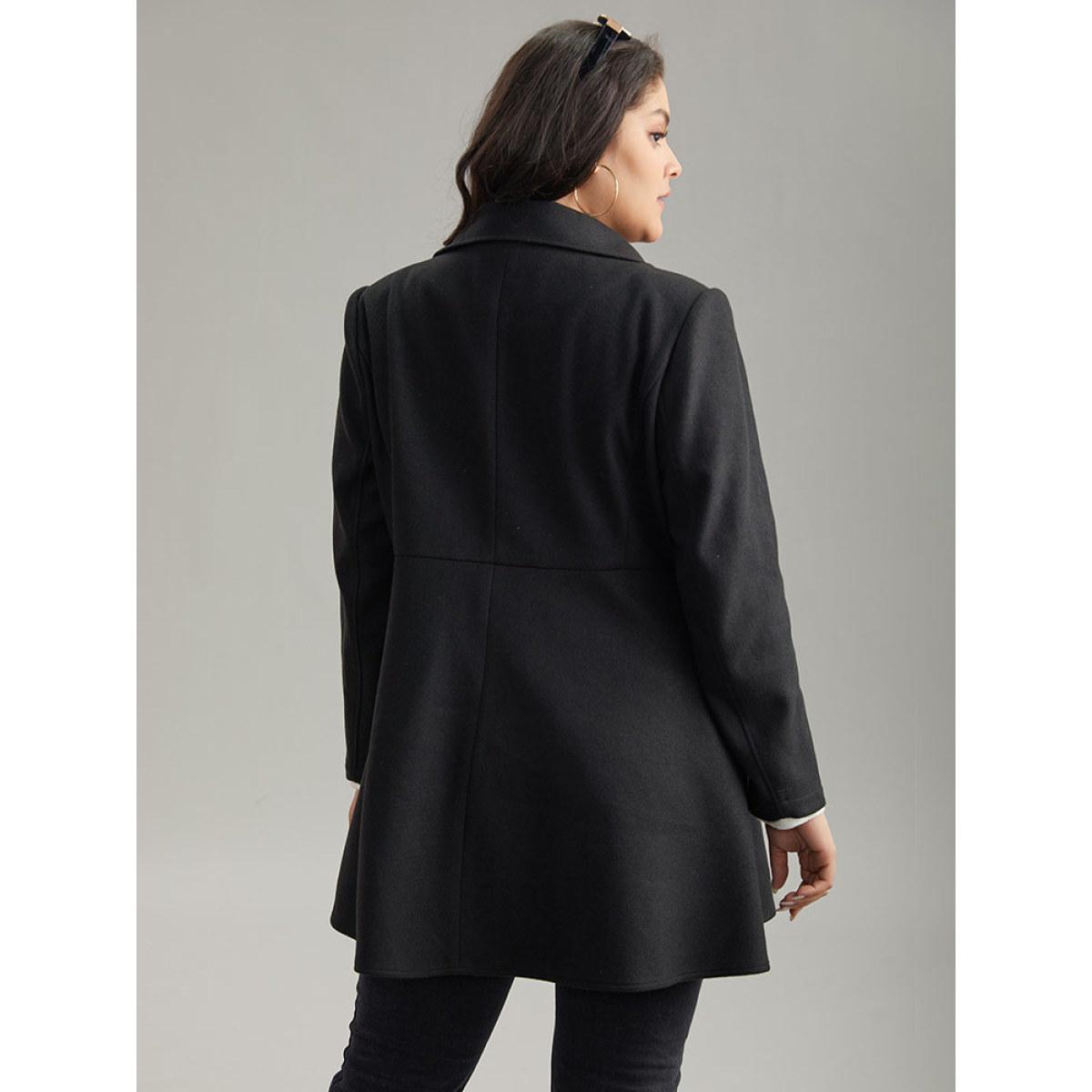 Plus Size Lapel Collar Metal Detail Zipper Pocket Coat Women Black Casual Plain Ladies Dailywear Winter Coats BloomChic 14-16/1X Product Image