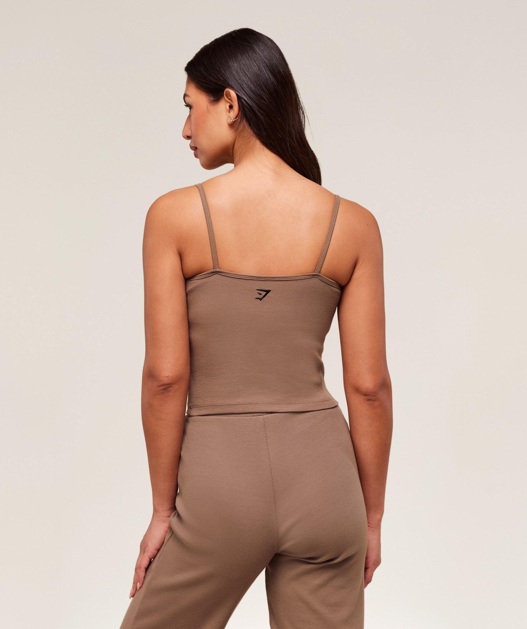 Gymshark Ribbed Cotton Midi Shelf Tank - Mocha Mauve/Black Female Product Image