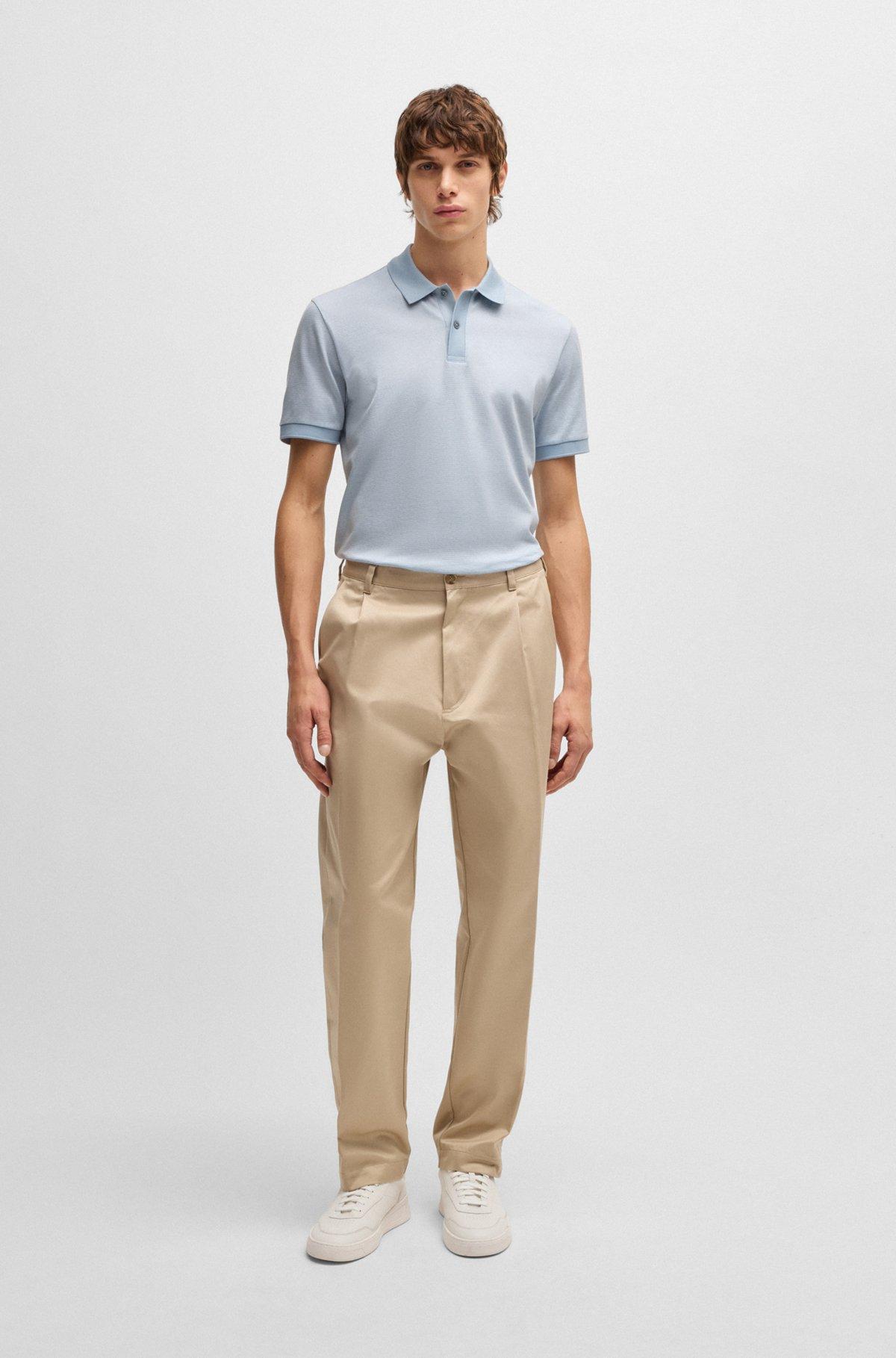 BOSS - Mercerized-cotton polo shirt with micro pattern - Light Blue Product Image