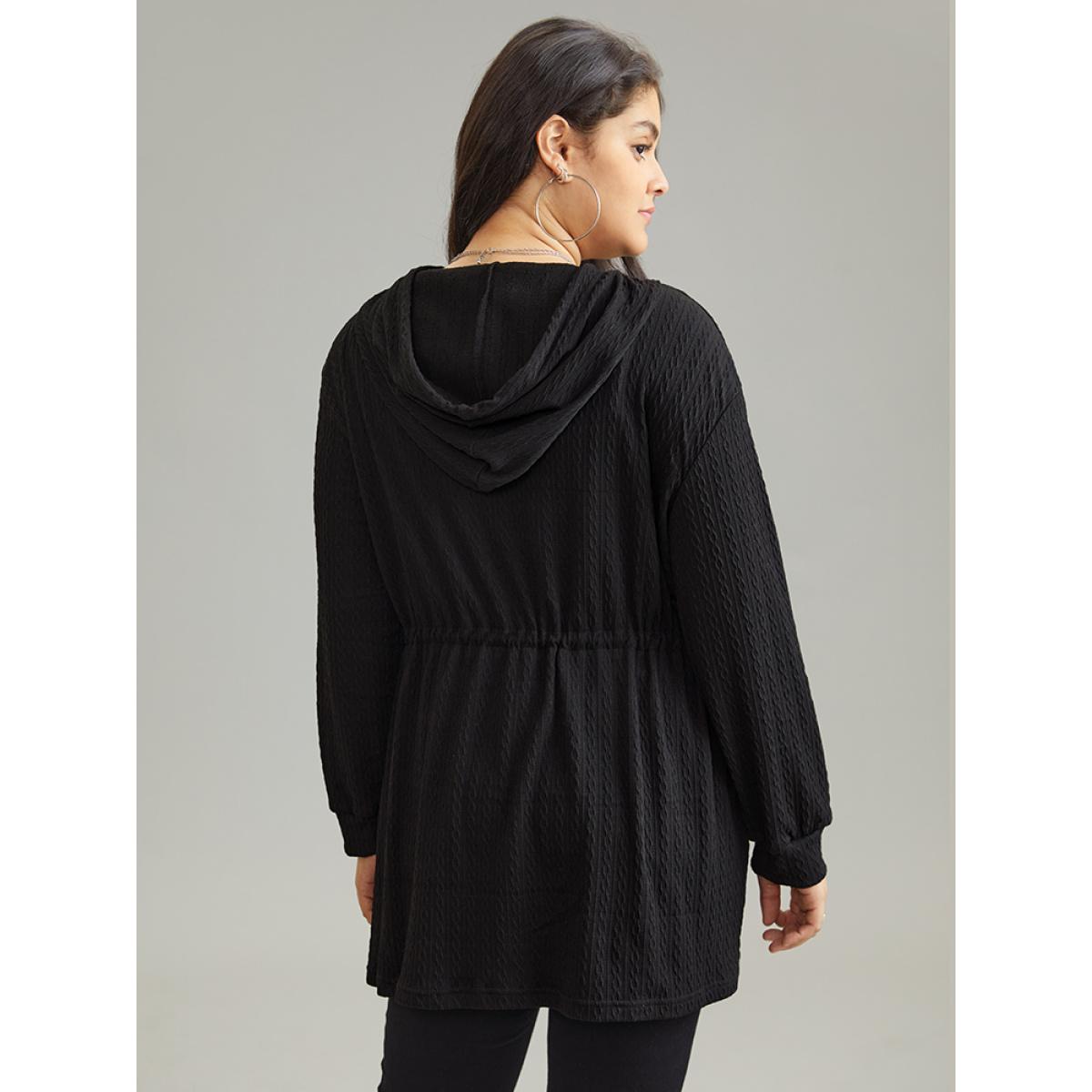 Plus Size Plain Zipper Elastic Waist Drawstring Coat Women Black Casual Plain Ladies Dailywear Winter Coats BloomChic 30/6X Product Image