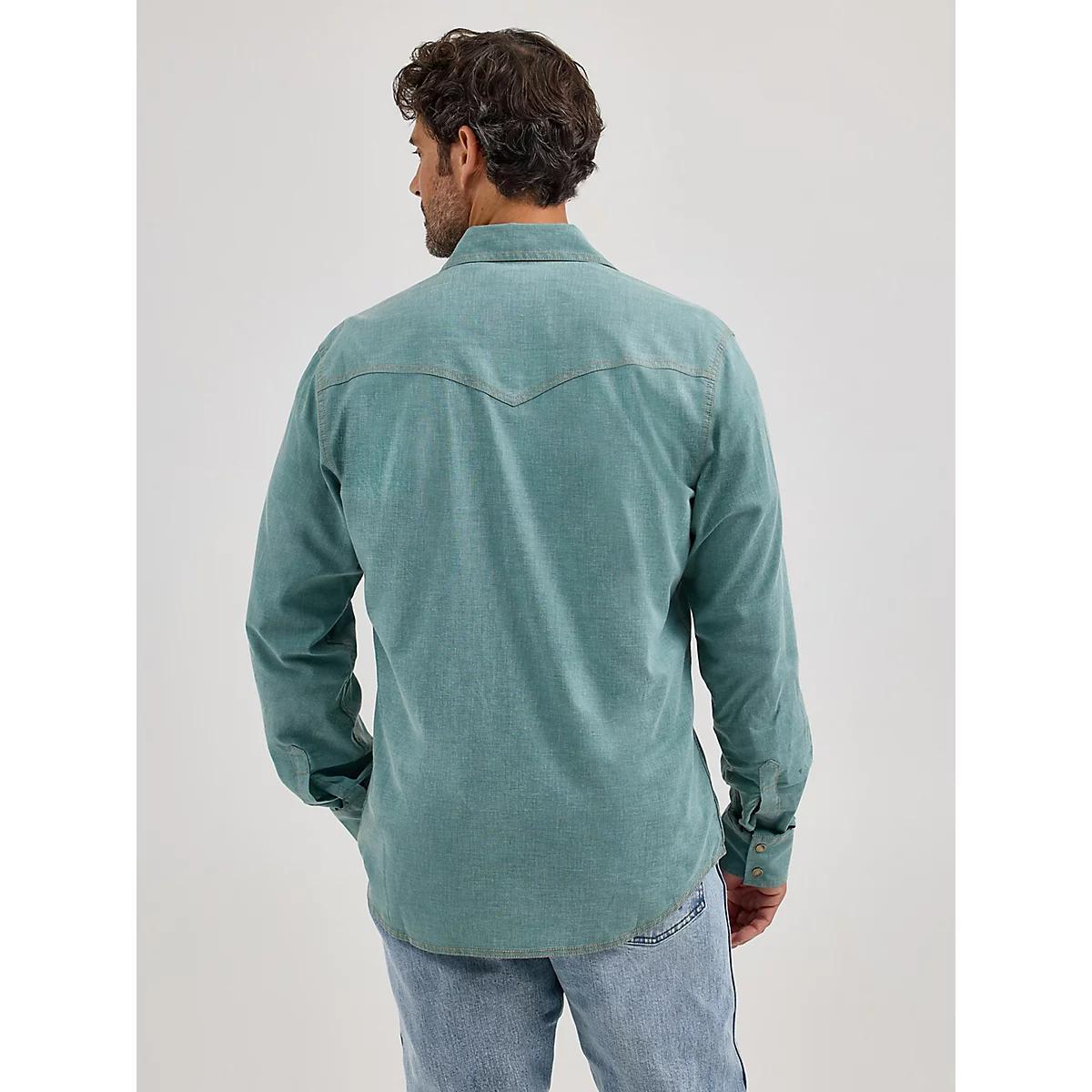 Men's Wrangler Retro Premium Western Snap Solid Shirt in Robins Egg Product Image