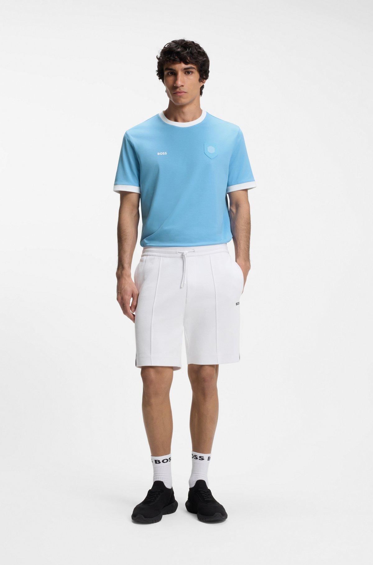 Stretch-cotton T-shirt with country flag and logo Product Image
