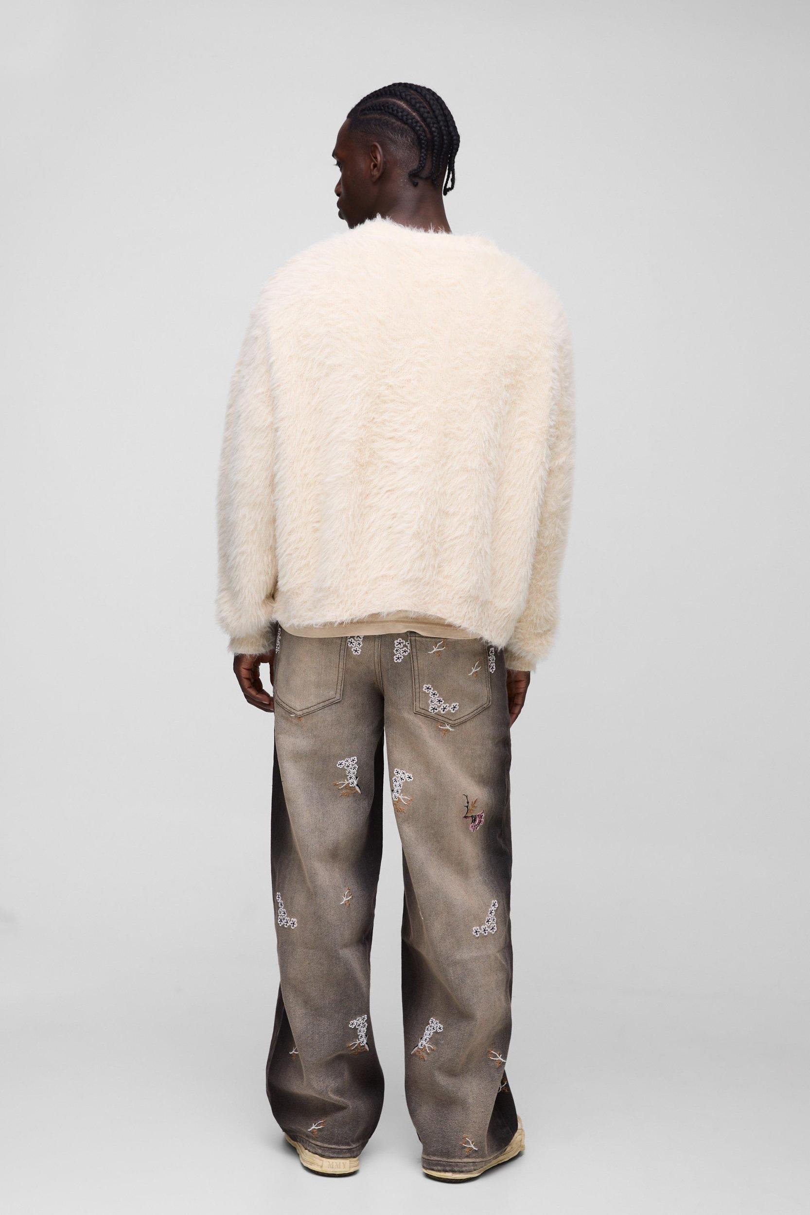 Baggy Rigid Floral Embroidered Jeans | boohooMAN USA Product Image