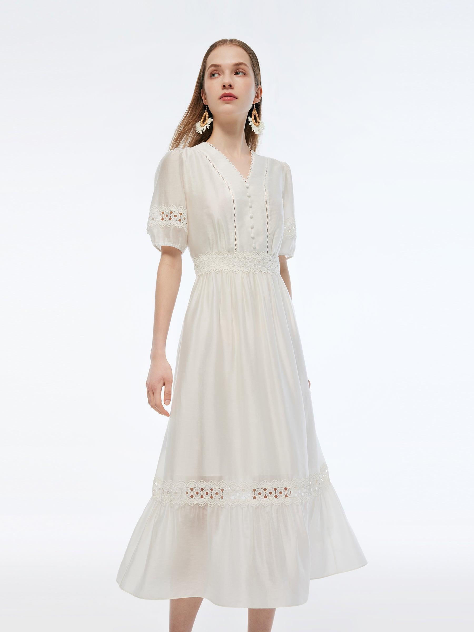 Tencel Blend Patchwork Lace Women Maxi Dress Product Image