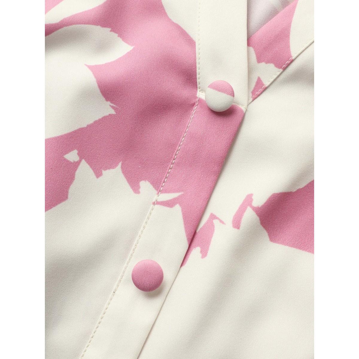 Plus Size Beanpastepowder Silhouette Floral Print Button Detail Blouse Women Elegant Cap Sleeve V-neck Everyday Blouses BloomChic 14-16/1X Product Image