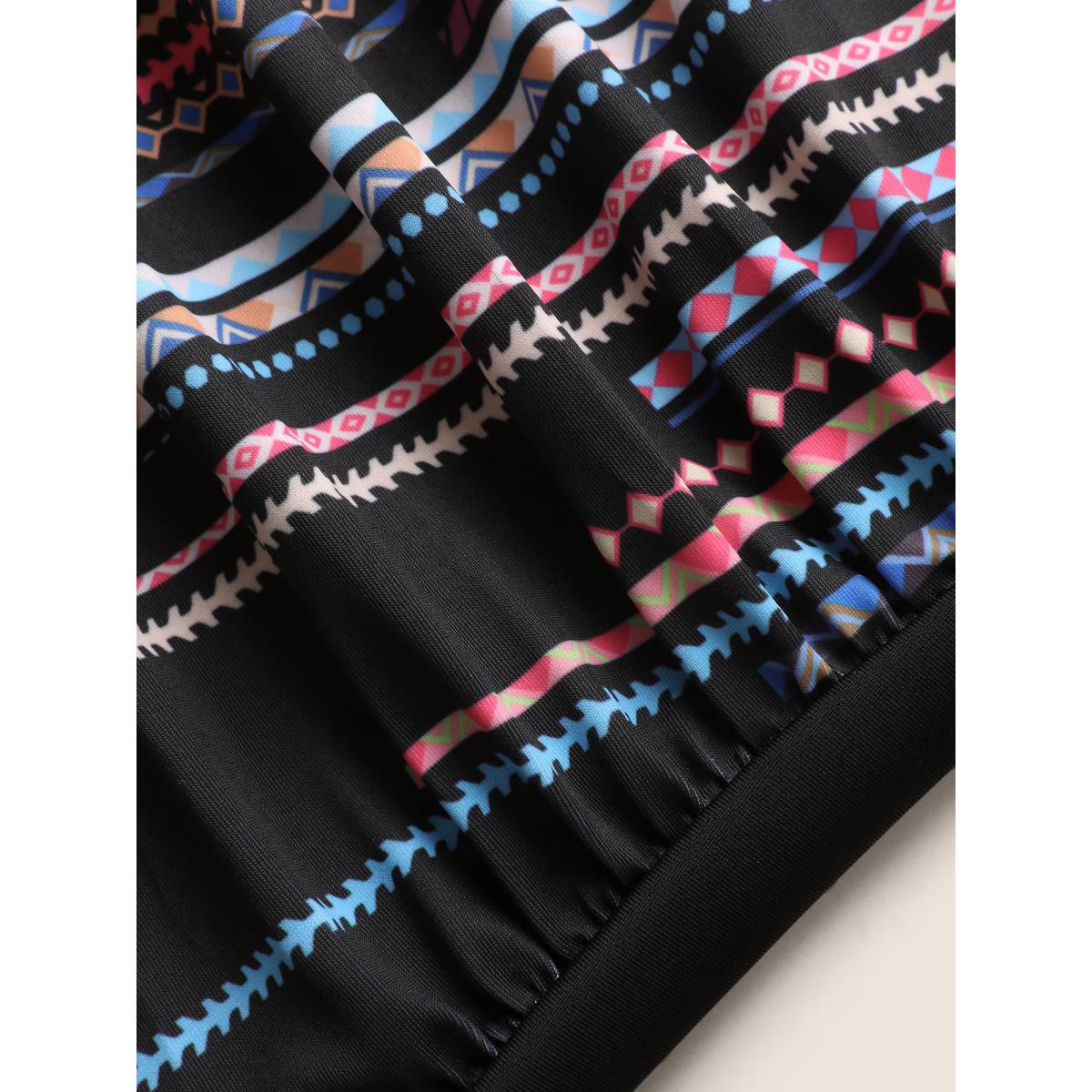 Plus Size Bandana Striped Overlap Collar Back Crisscross One Piece Swimsuit Women's Swimwear Black Beach Gathered Curve Bathing Suits High stretch One Pieces BloomChic 30/6X Product Image