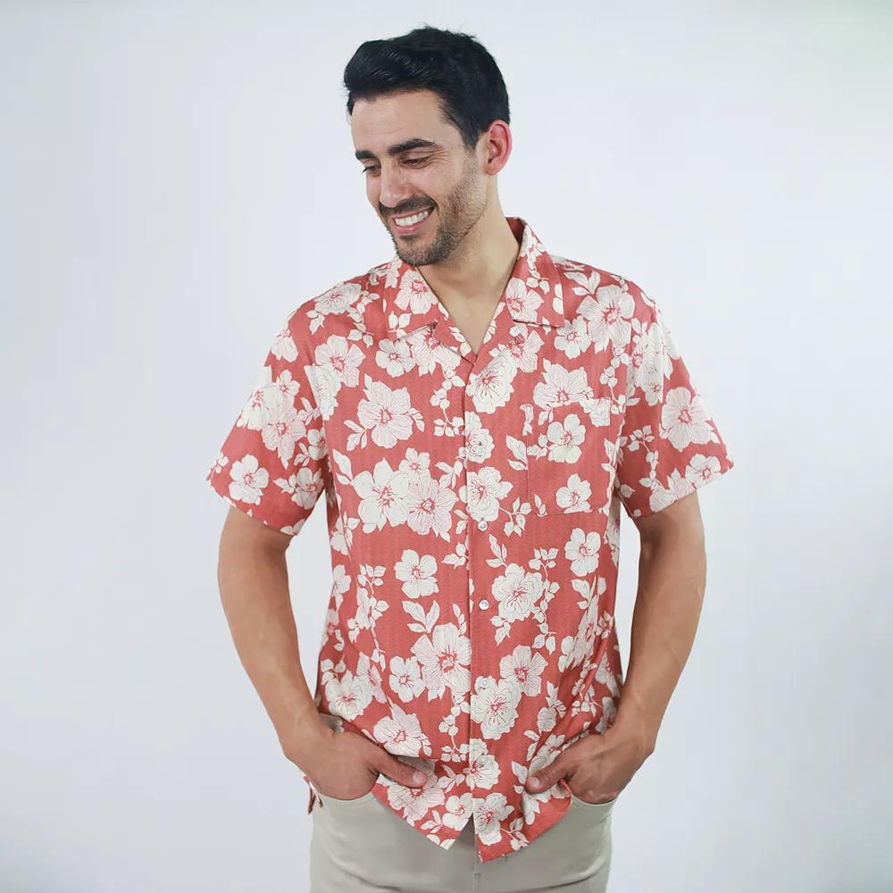 Men's JACHS NY Short Sleeve Linen Camp Shirt, Size: Large, Red Floral Product Image