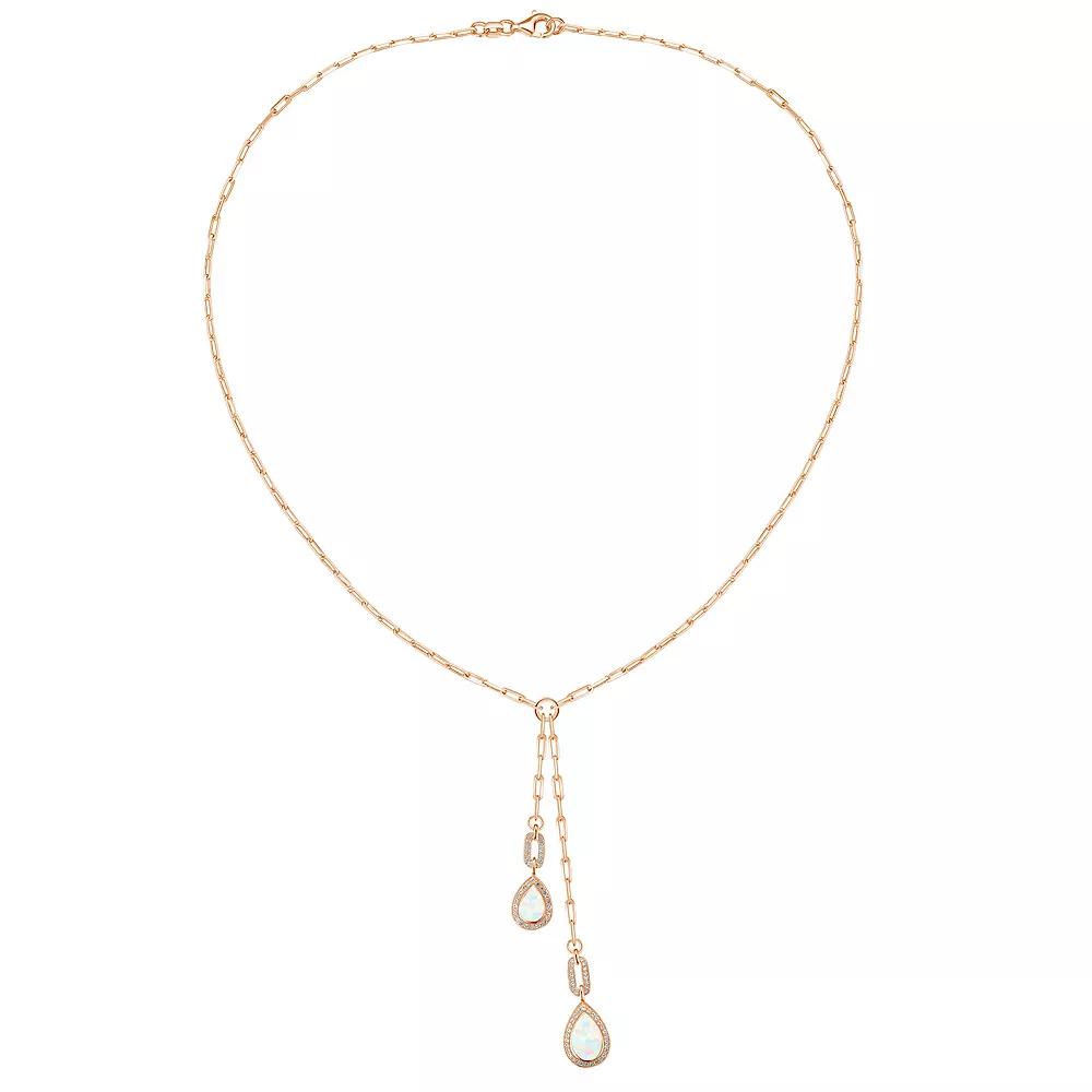 14k Rose Gold Over Silver Lab-Created Opal & Lab-Created White Sapphire Drop Necklace, Womens Pink Tone Product Image
