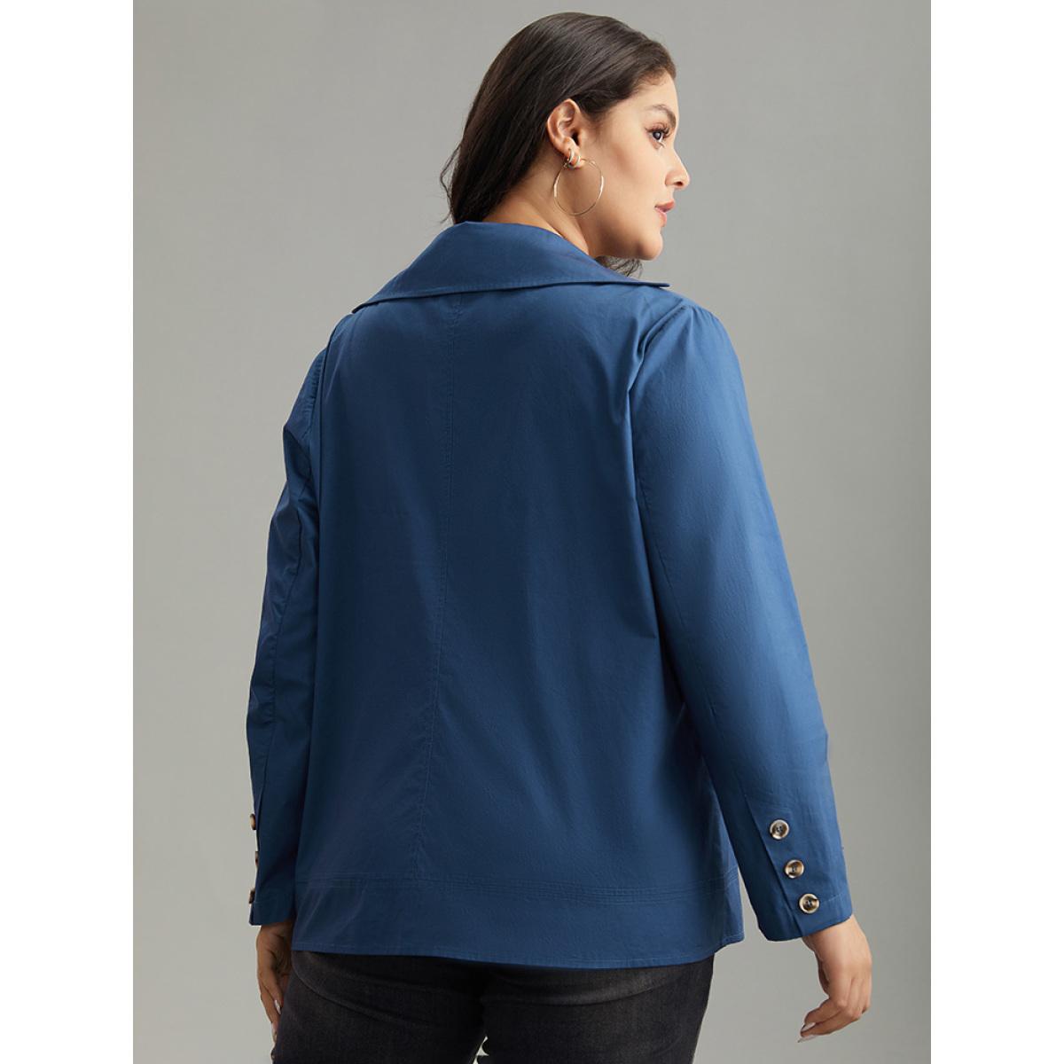 Plus Size Anti-Wrinkle Solid Pocket Button Up Windbreaker Women Blue Casual Plain Ladies Dailywear Winter Coats BloomChic 14-16/1X Product Image