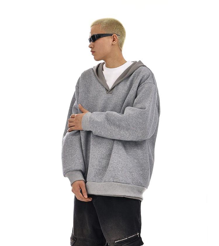 RT No. 12129 BLACK V-NECK PULLOVER HOODIE Product Image