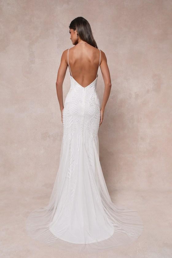 Radiant Presence White Sequin Sleeveless Backless Maxi Dress Product Image