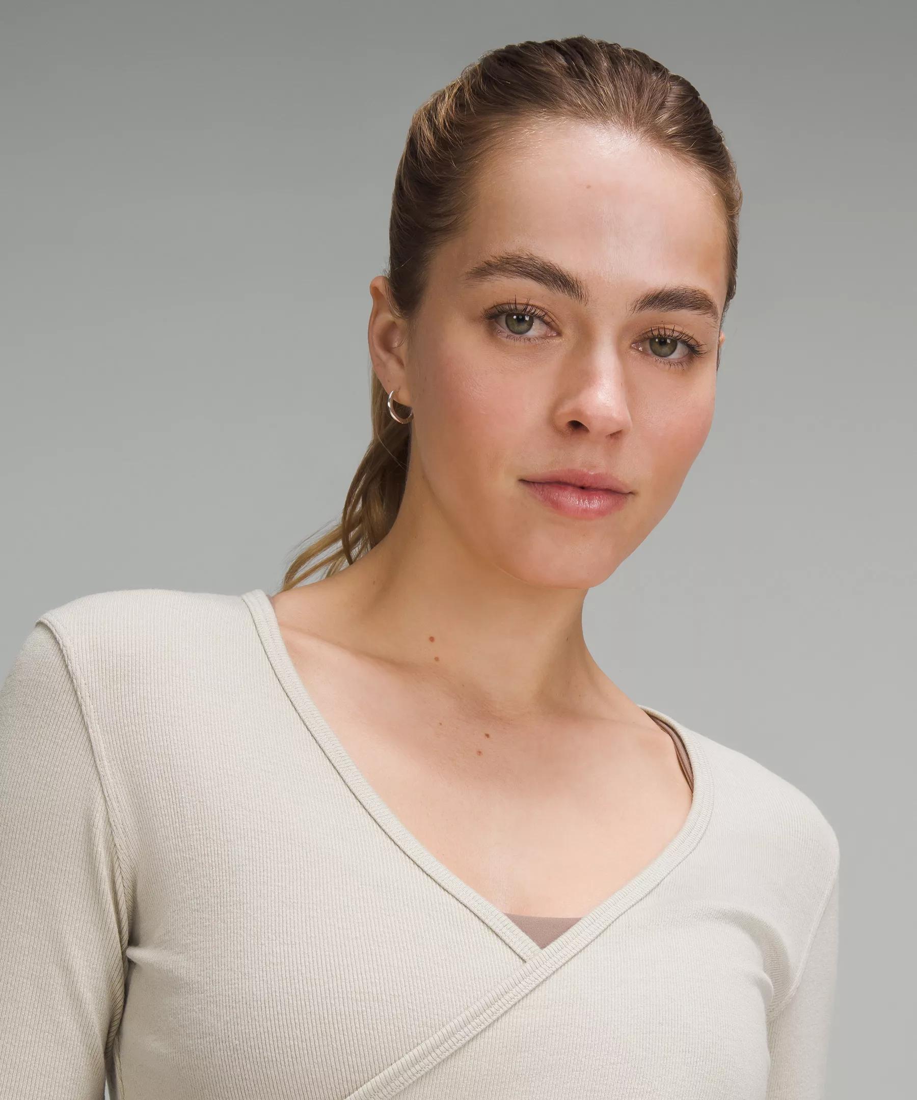 Wrap-Front Ribbed Long-Sleeve Top Product Image