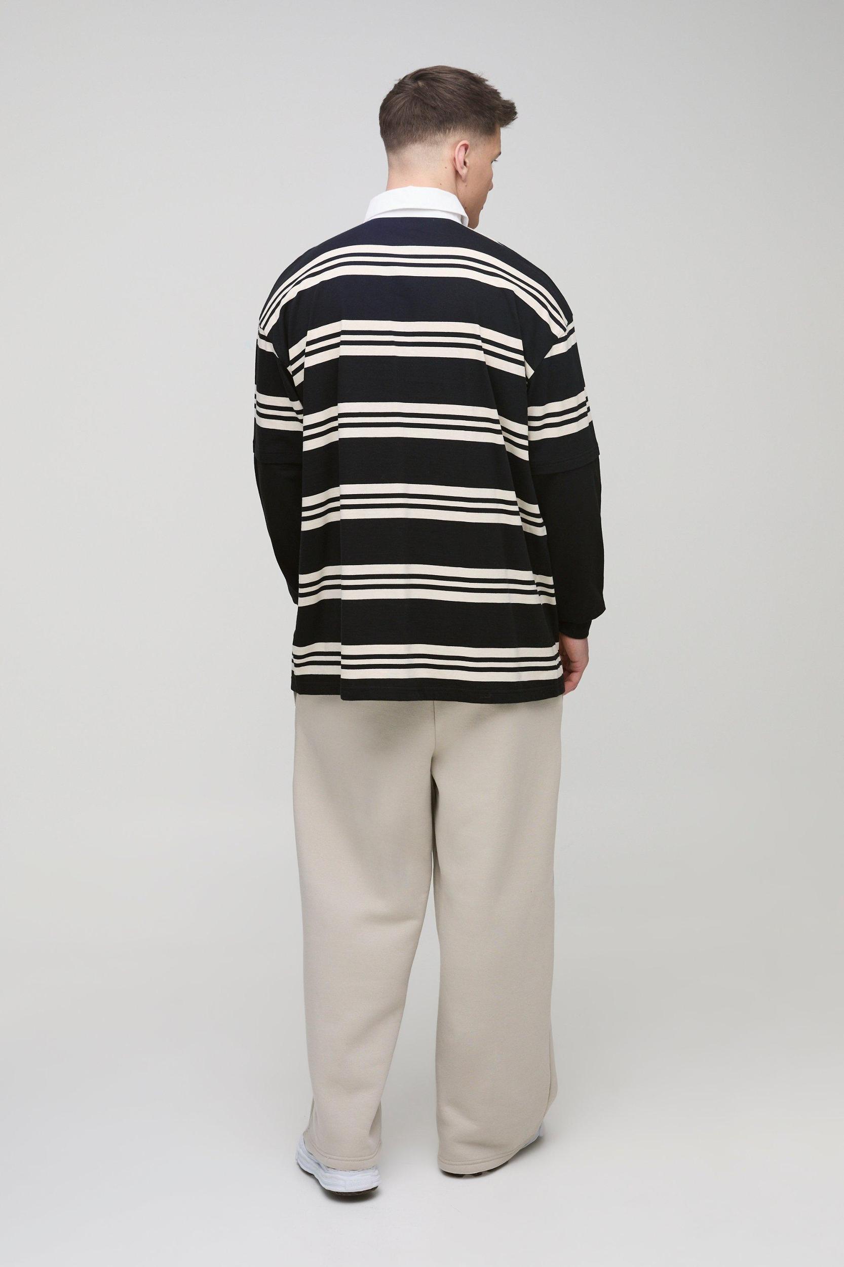 Tall Oversized Embroidered Faux Layer Stripe Polo | boohooMAN USA Product Image