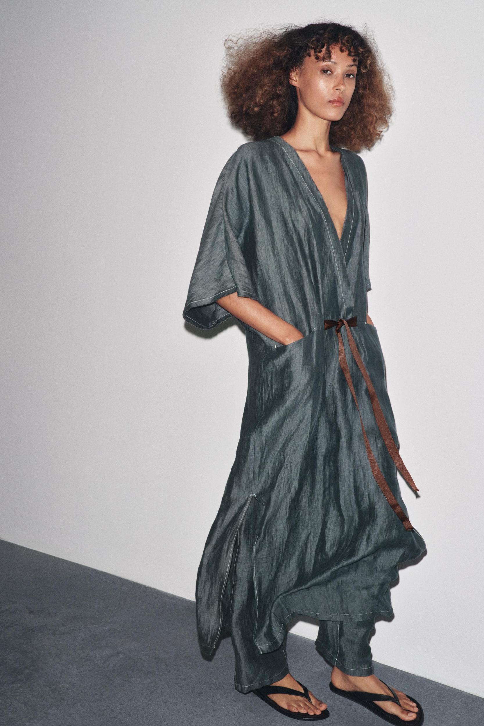 CONTRAST TIED LINEN DRESS Product Image