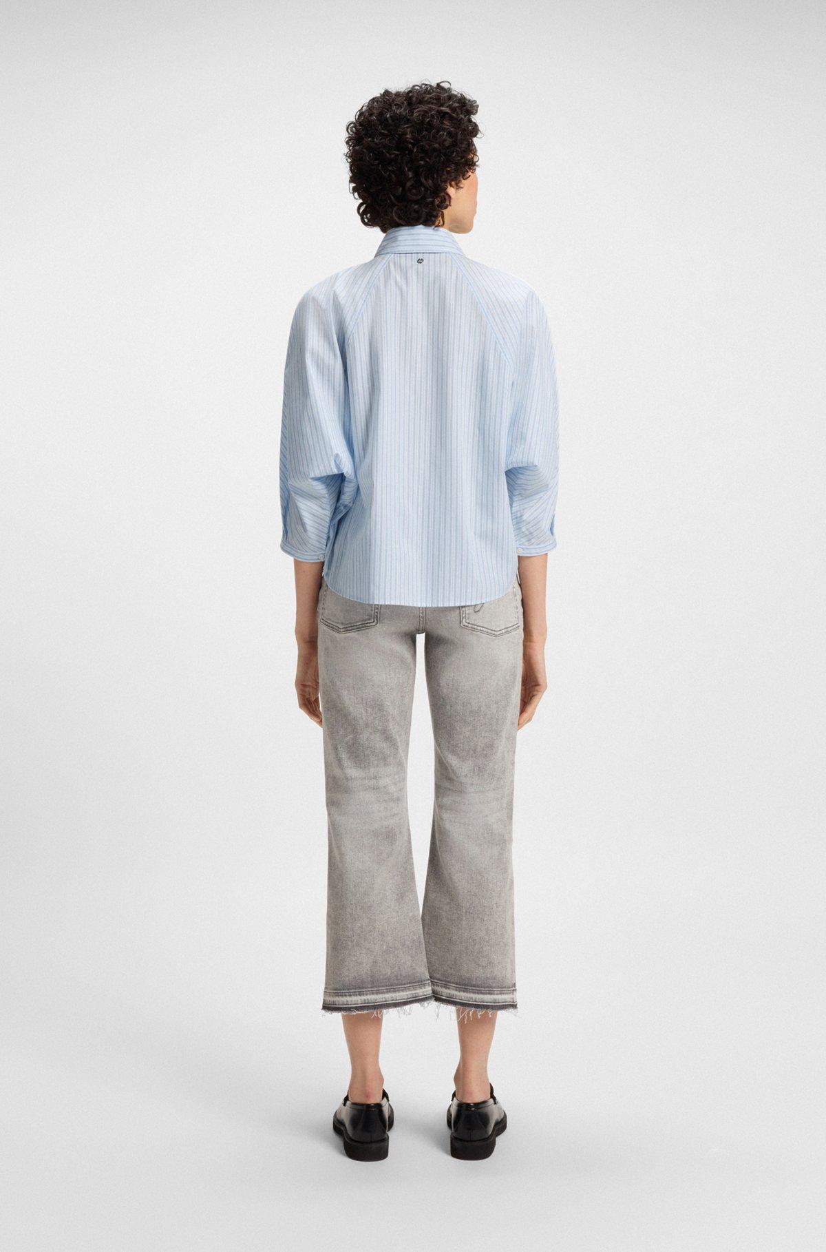 BOSS - Relaxed-fit blouse in striped cotton poplin - Light Blue Product Image