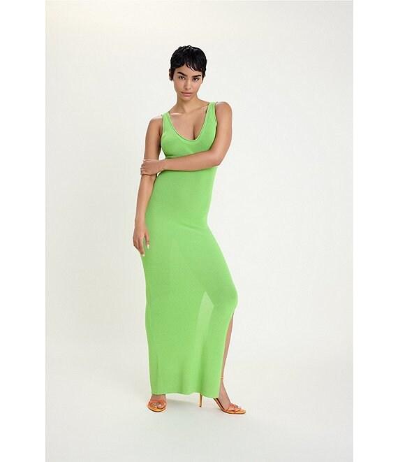 Good American Stretch Rib Knit V-Neck Sleeveless Maxi Dress Product Image