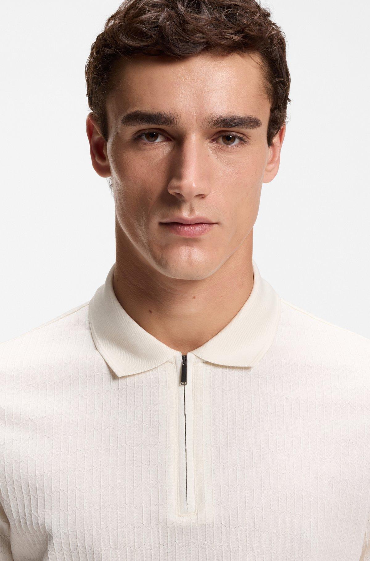 Cotton-silk polo shirt with zip neck Product Image