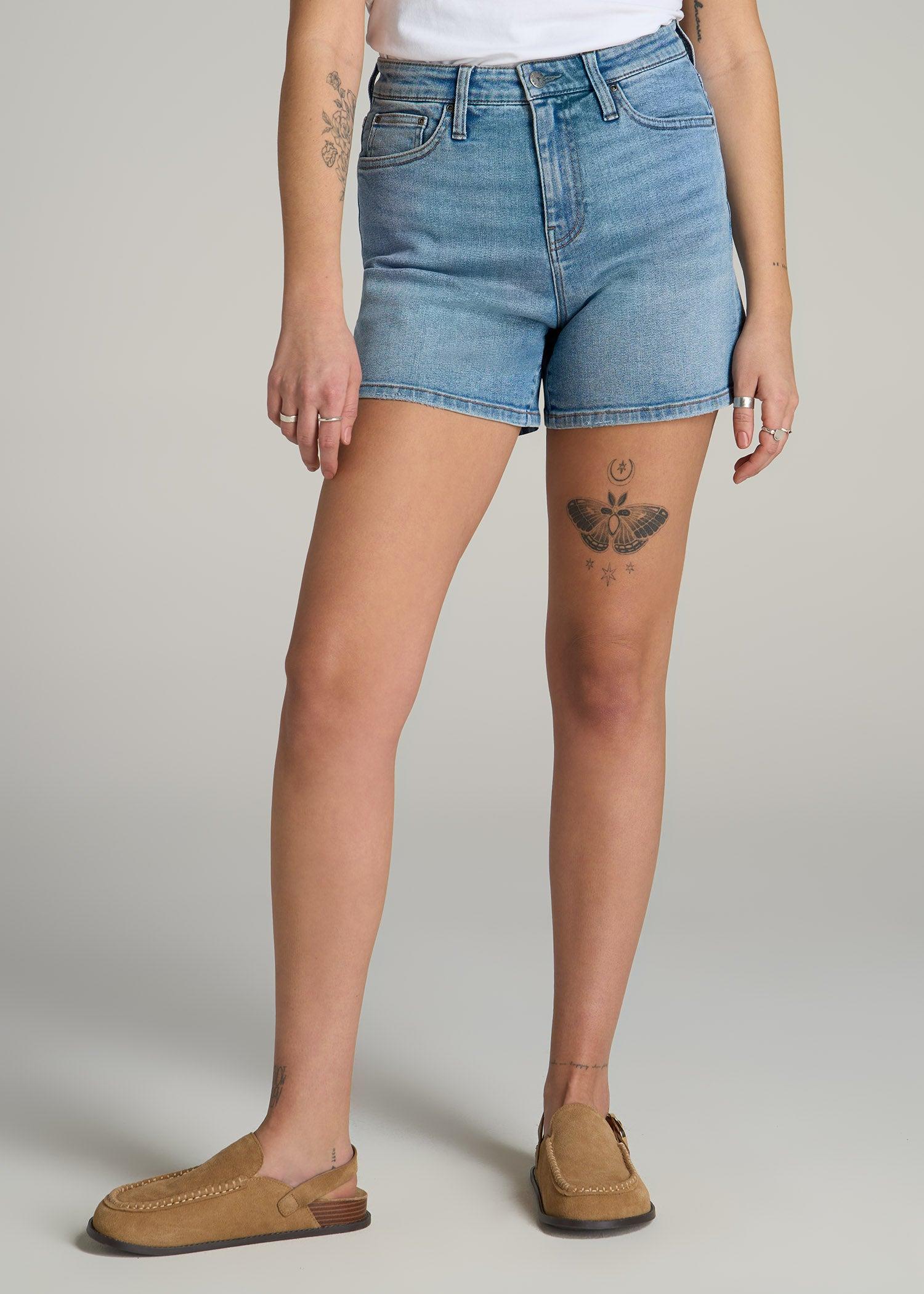 High Rise Denim Shorts for Tall Women in Heritage Faded Female Product Image