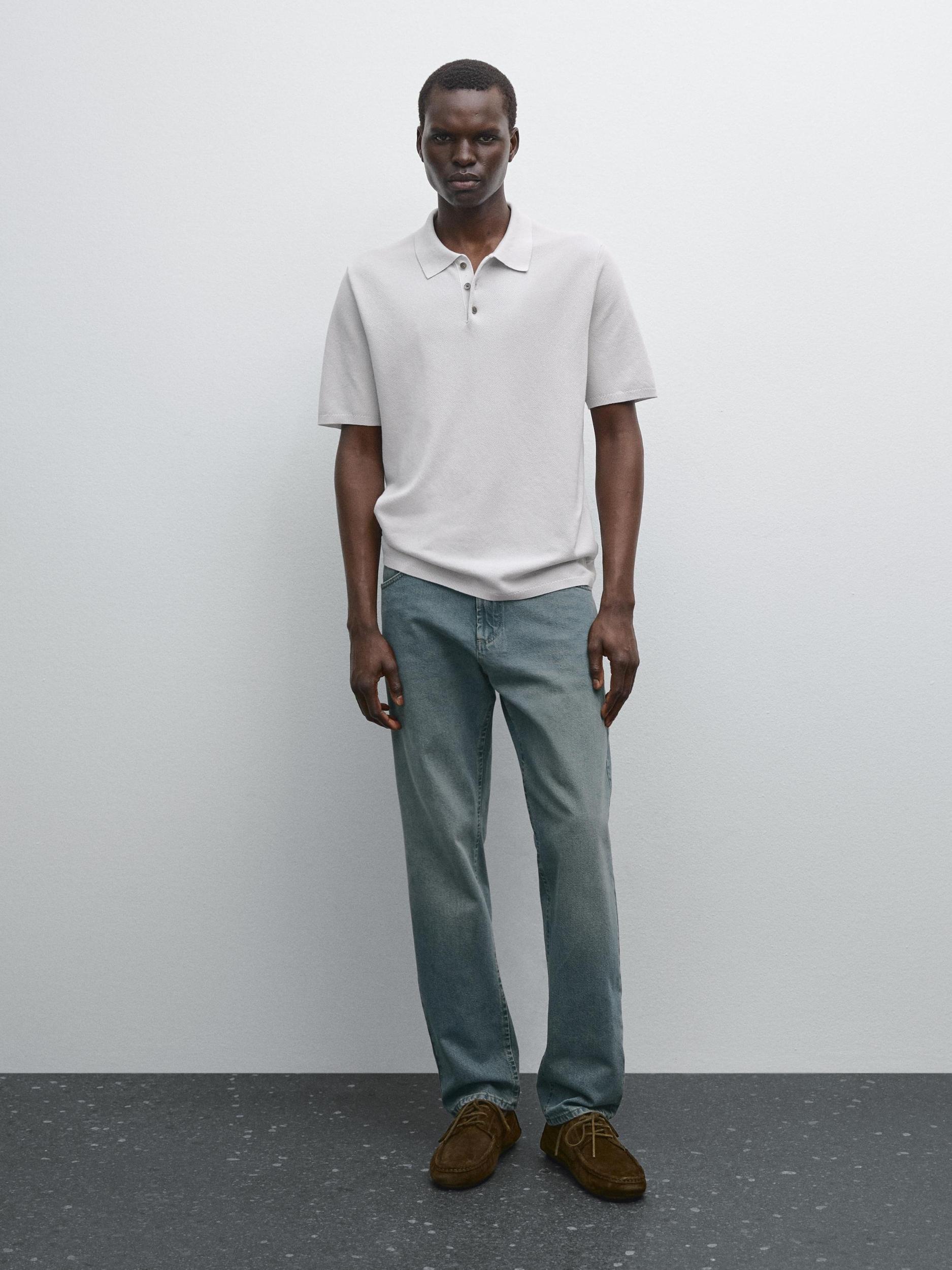 100% cotton textured knit polo shirt Product Image