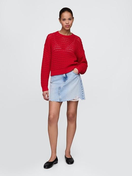 100% Cotton Crochet Crewneck Sweater Product Image