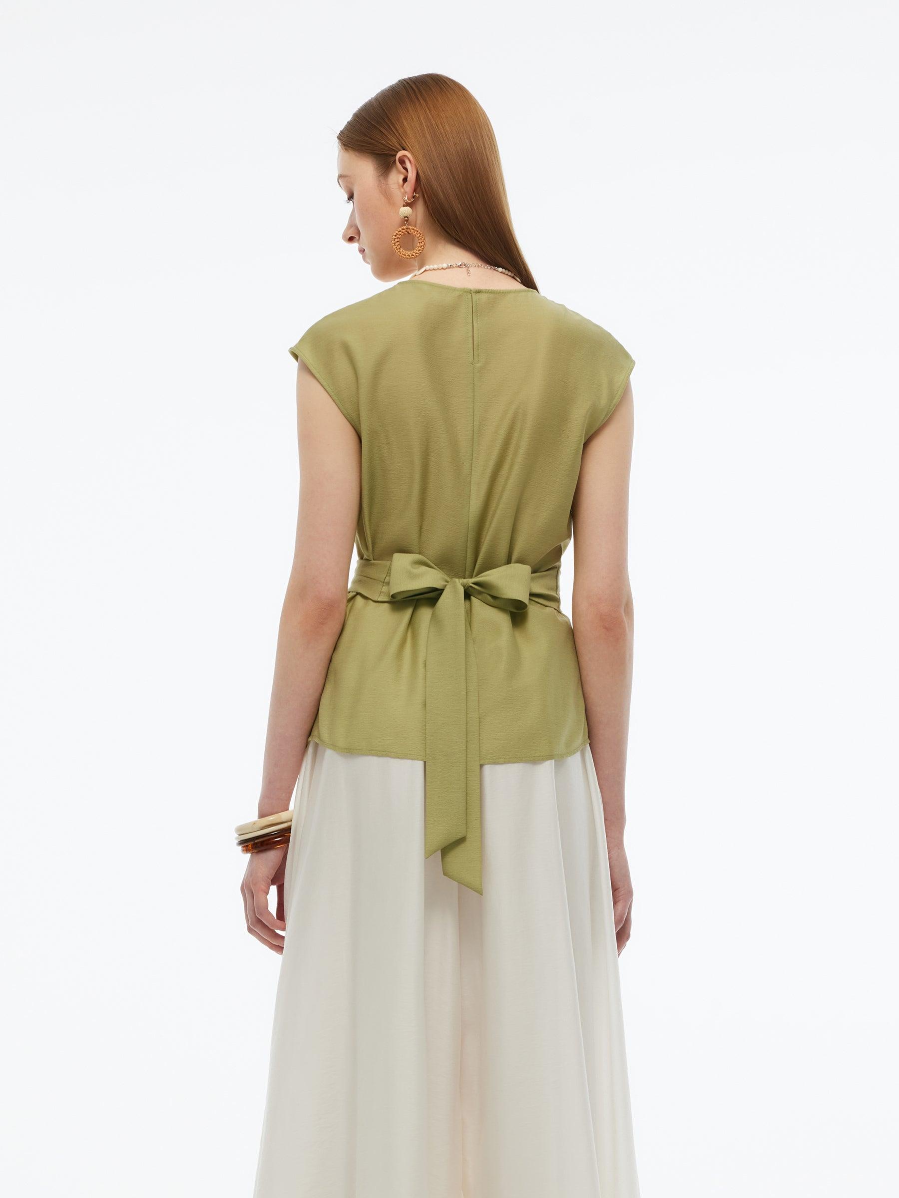 Acetate Twist Front Women Cap Sleeve Top Product Image