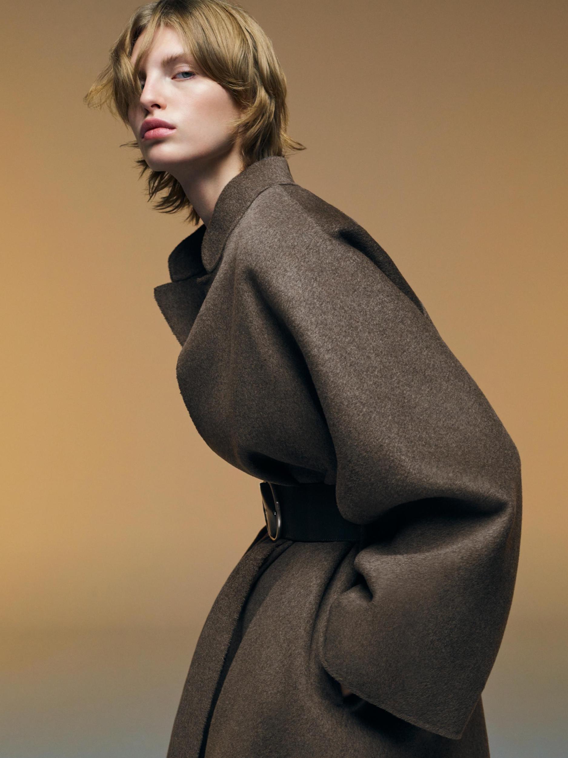 Long open wool blend coat Product Image