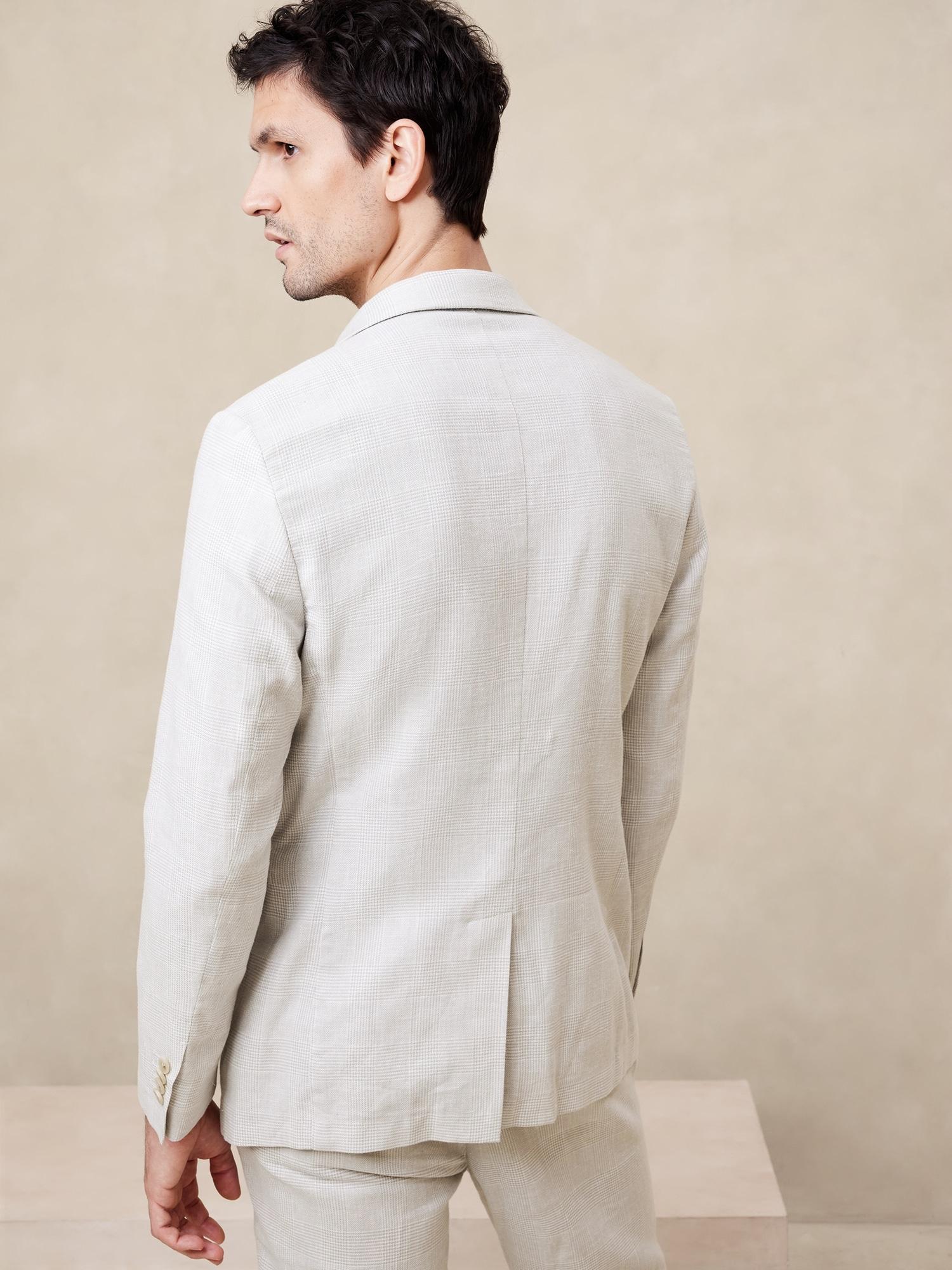 Tailored-Fit Linen-Blend Glen Plaid Suit Jacket Product Image