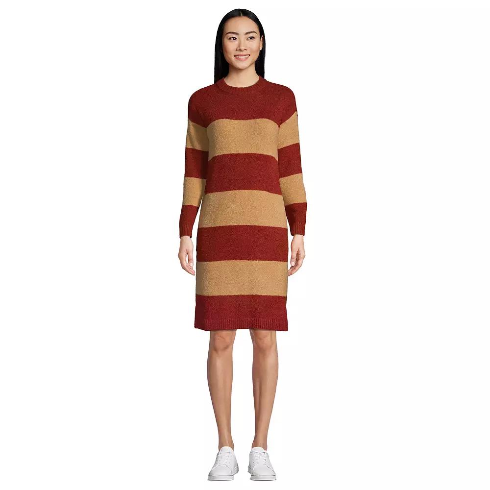 Women's Lands' End Lounge Crewneck Sweater Dress, Size: Small, Red Red Stripe Product Image