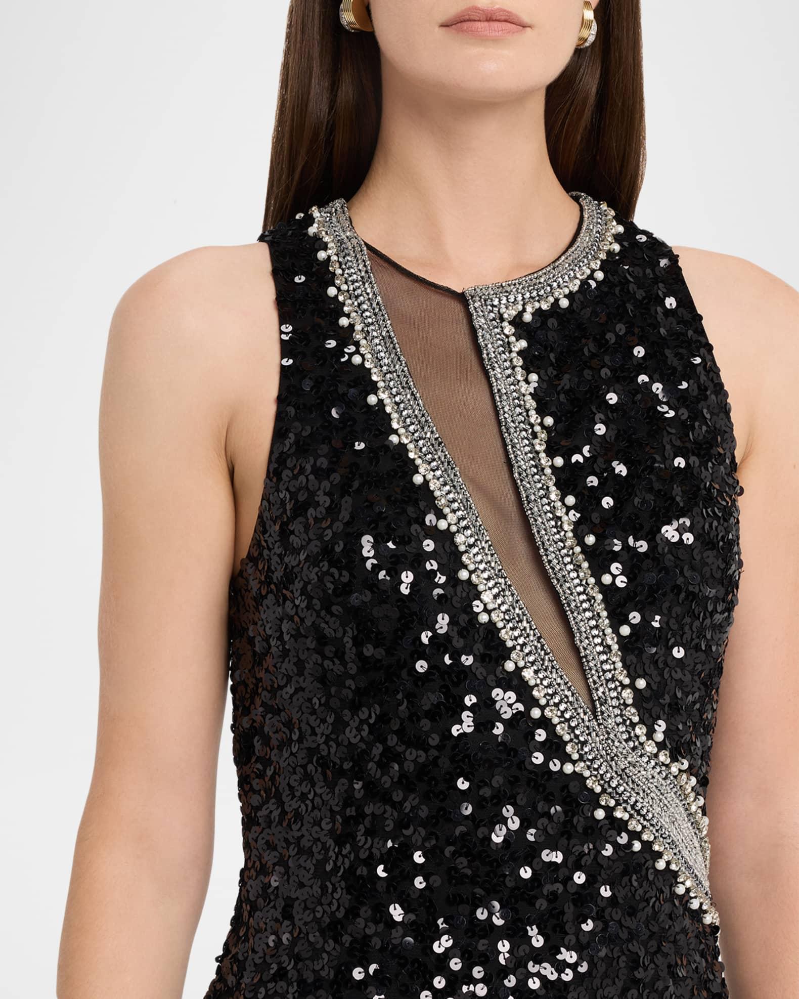Bead-Trim Sequin Column Gown Product Image