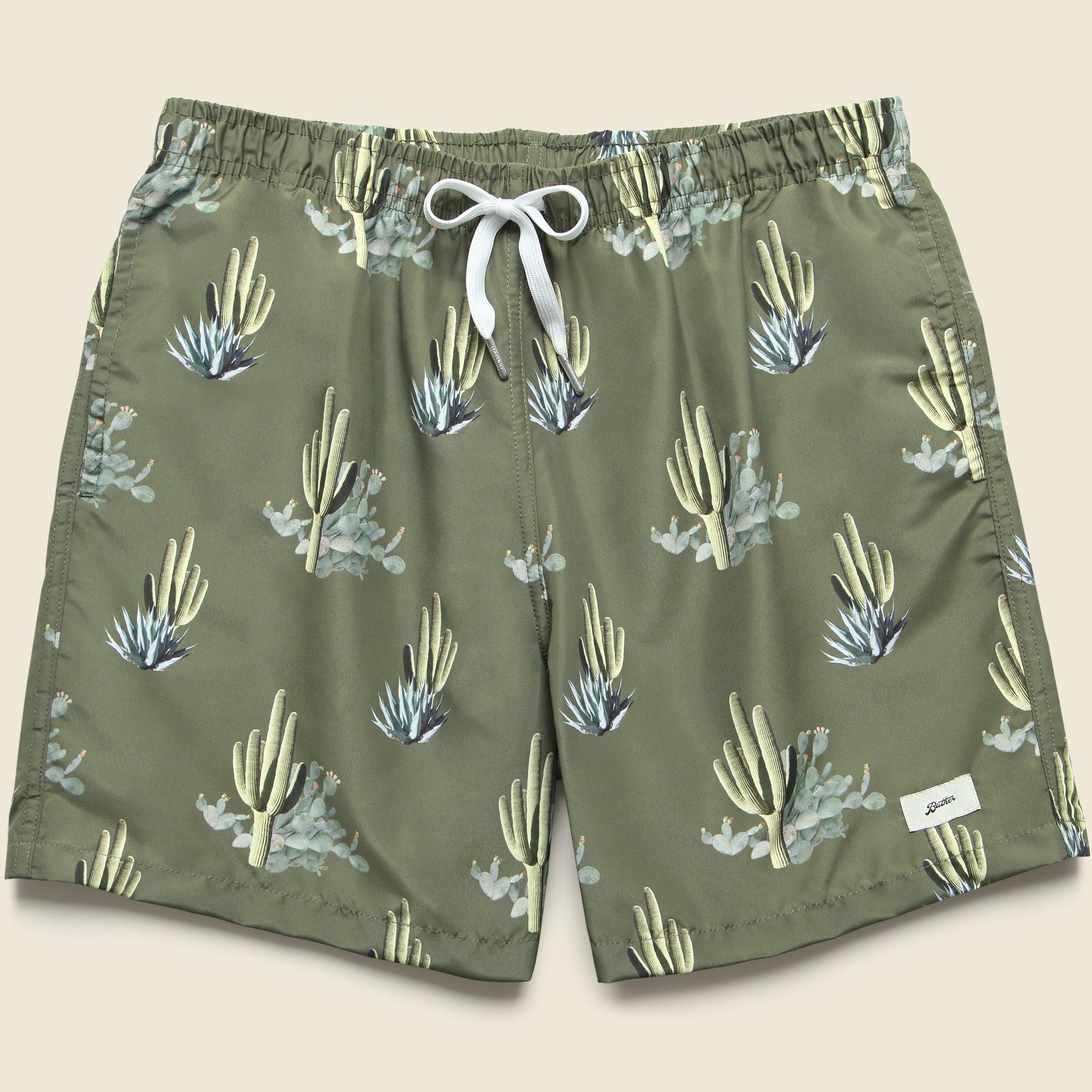 5.5" Cactus Print Swim Trunks - Dark Green Product Image