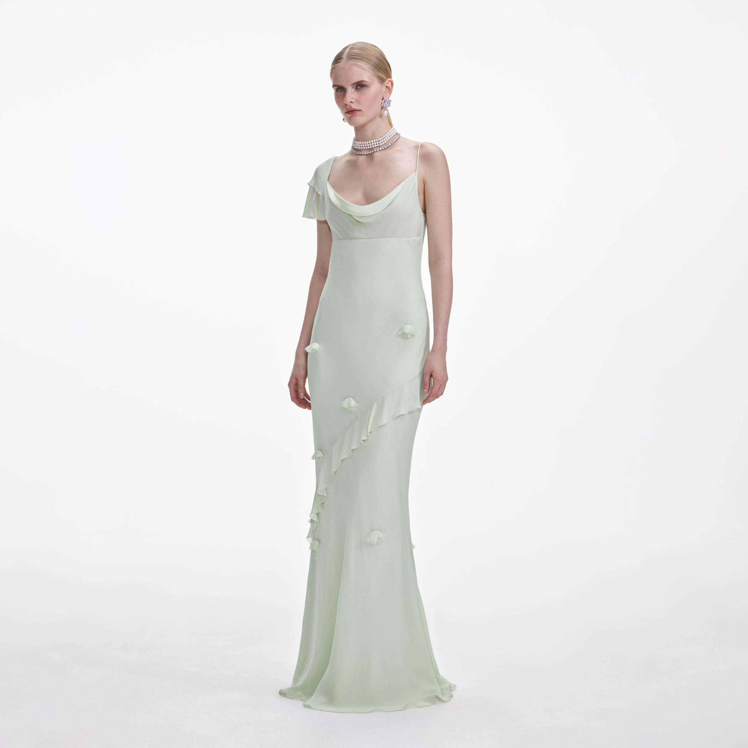 Mint Georgette Flower Maxi Dress Product Image
