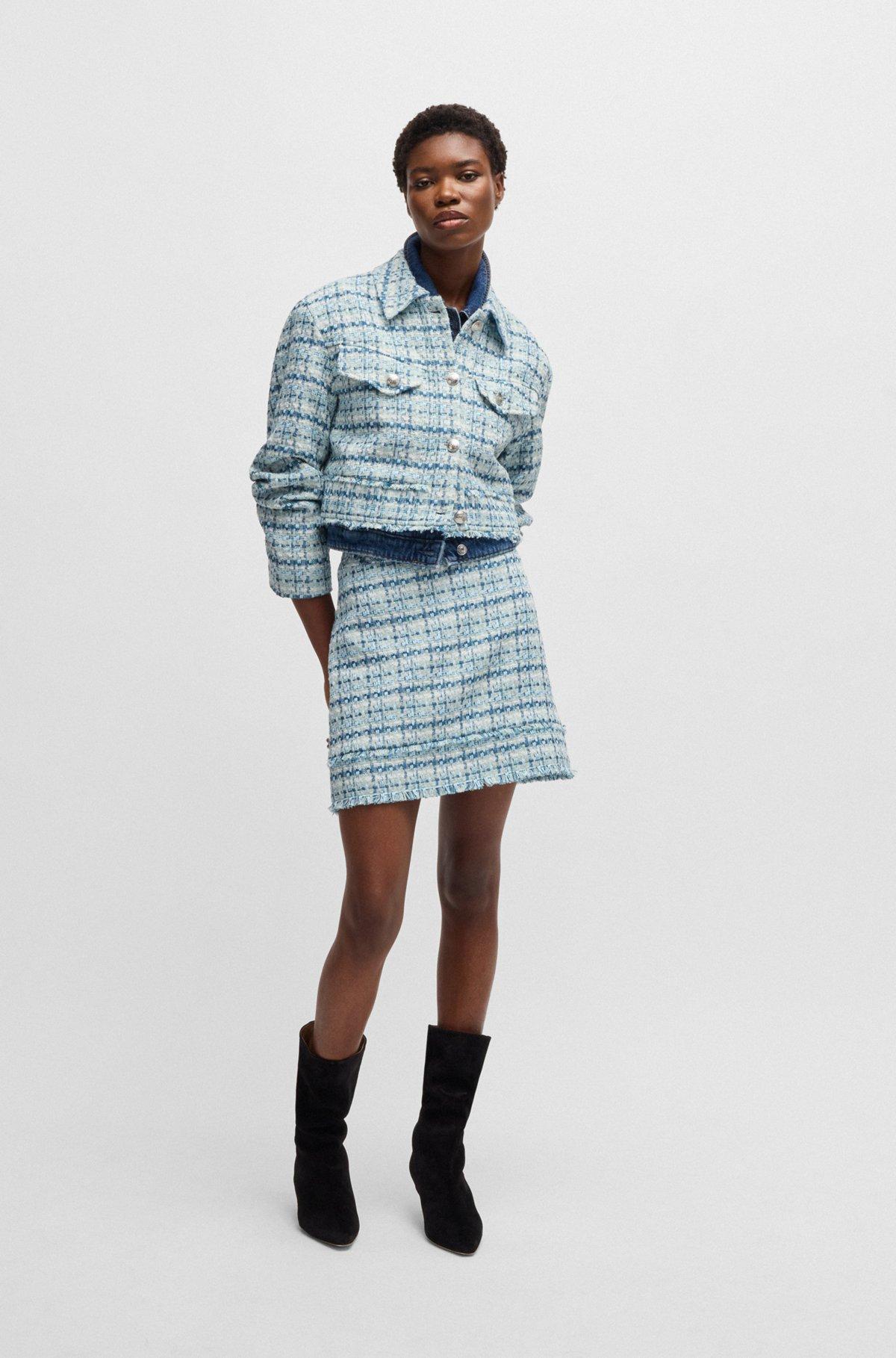 Slim-fit tweed mini skirt with fringing Product Image