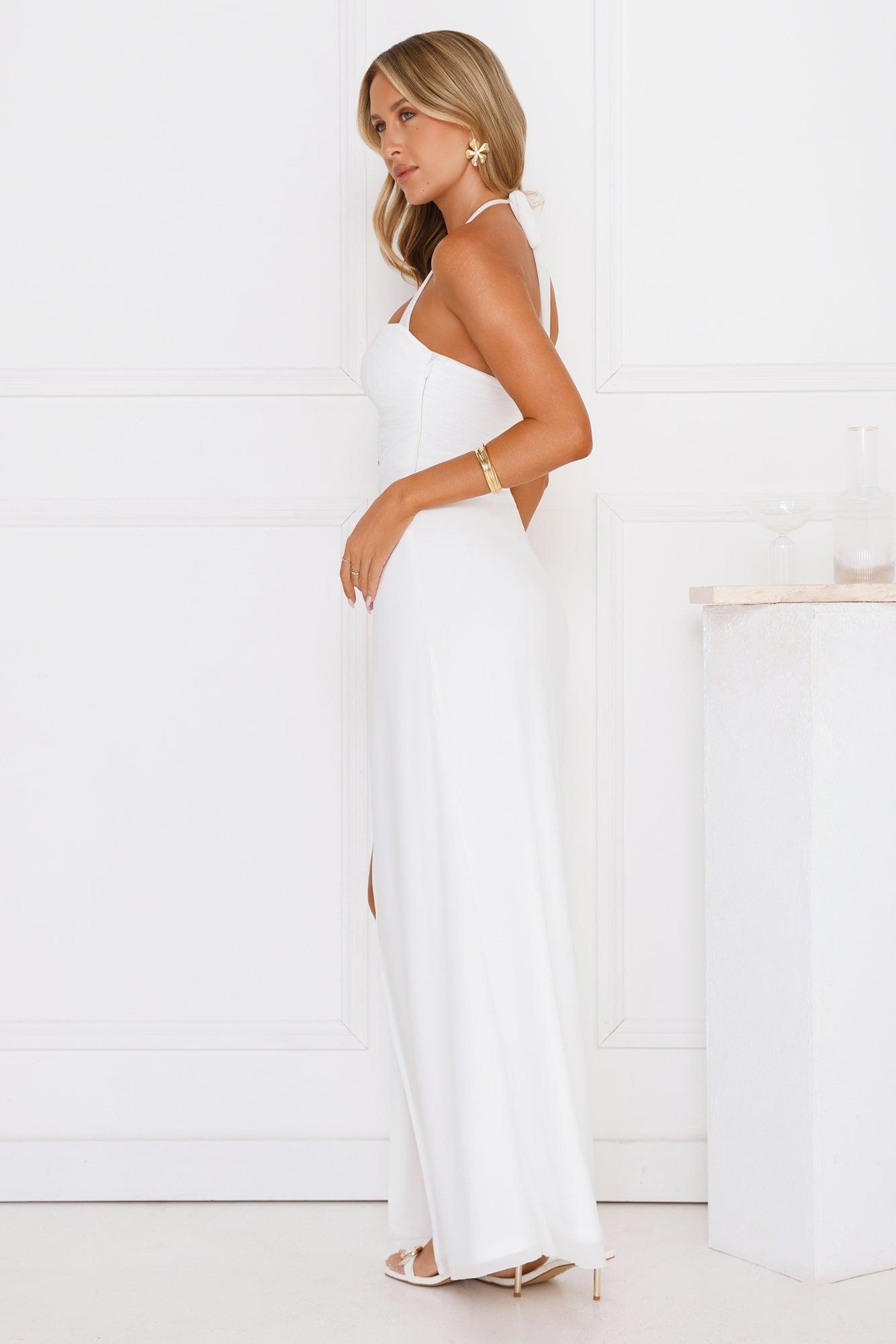 Shimmering Sea Stars Halter Maxi Dress White Product Image