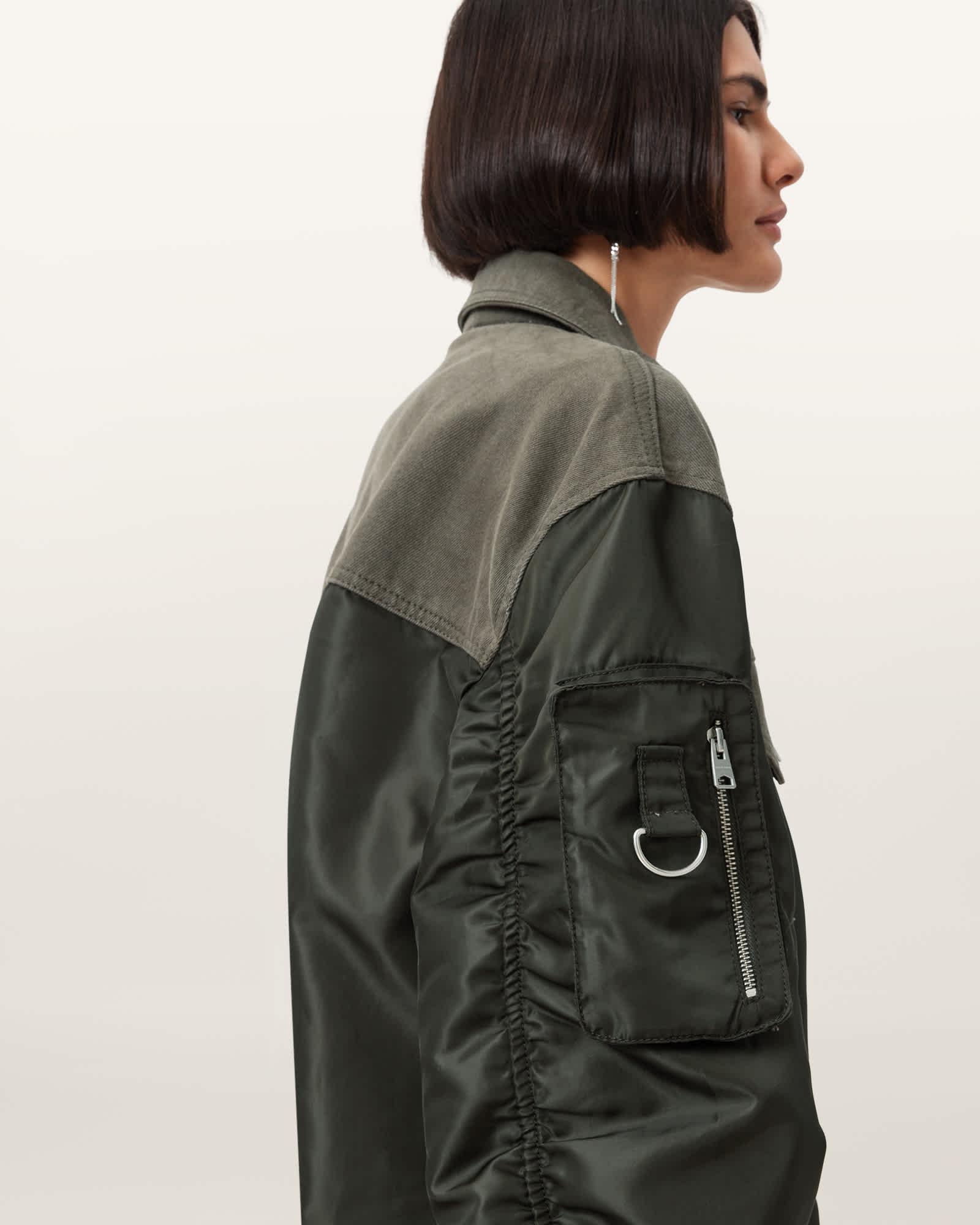Verity Relaxed Fit Bomber Jacket KHAKI GREEN | ALLSAINTS US Product Image