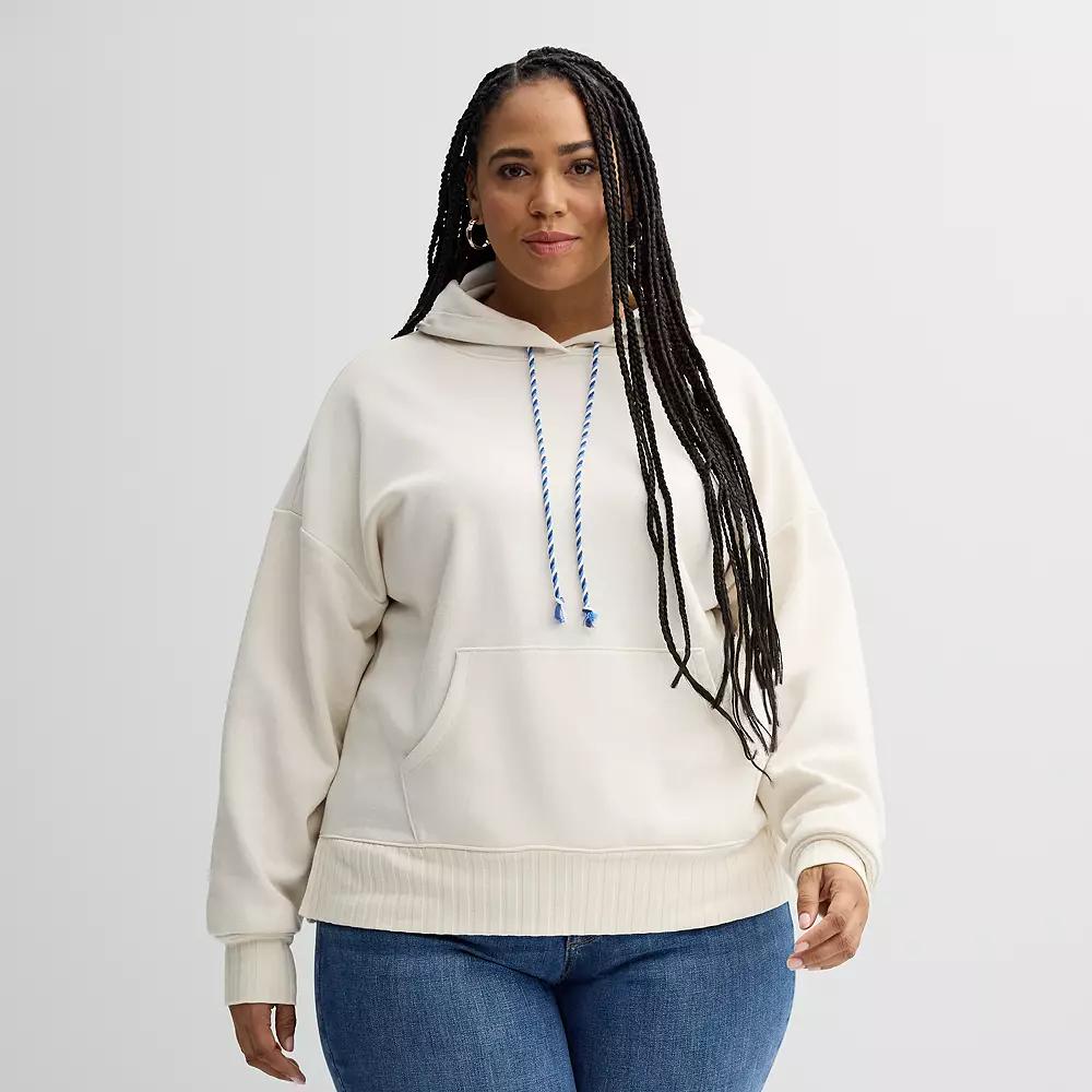 Plus Size Sonoma Goods For Life® Mixed Rib Hoodie, Women's, Size: 0X, Ivory Product Image