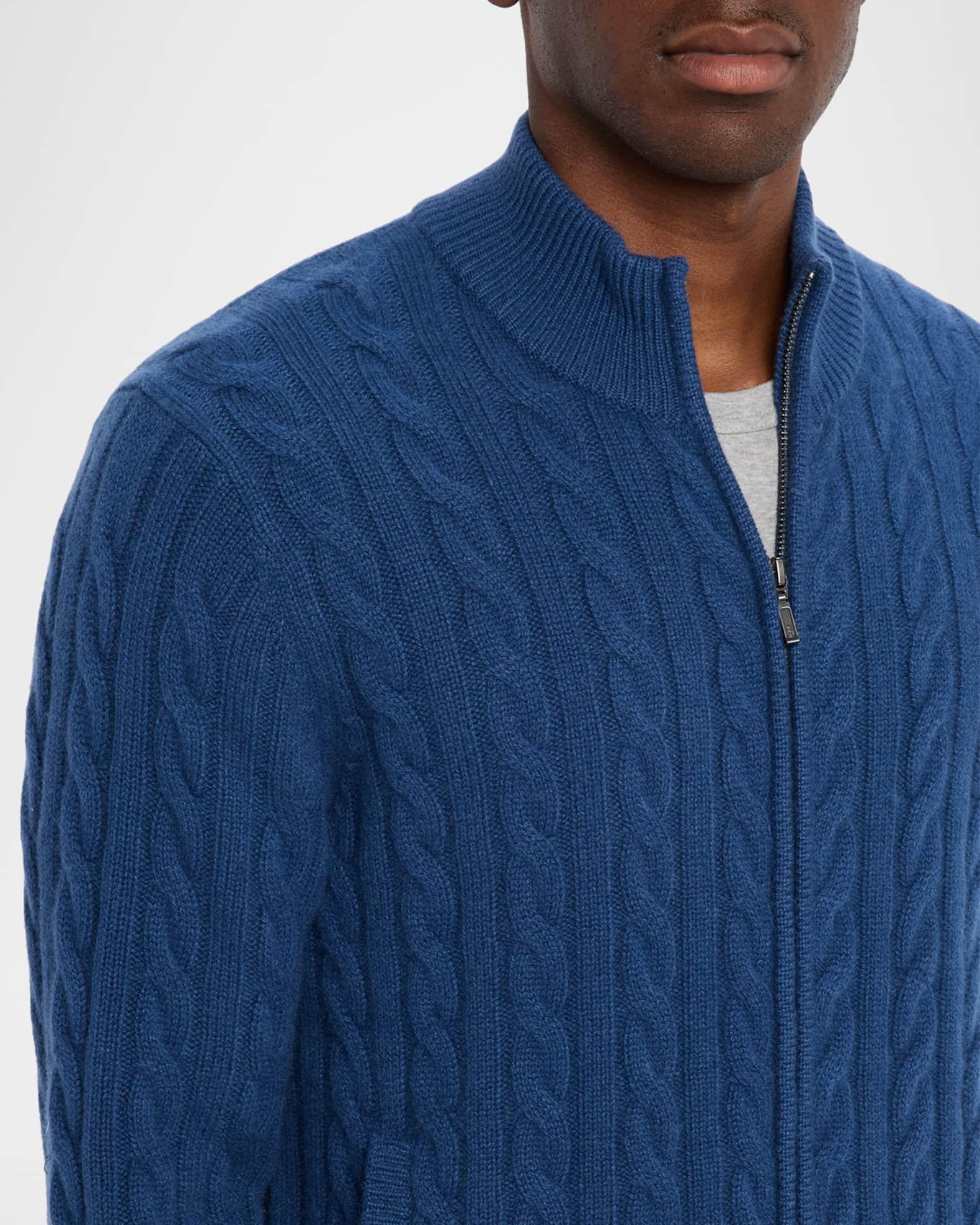 Men's Cashmere Cable Knit Full-Zip Sweater with Pockets Product Image