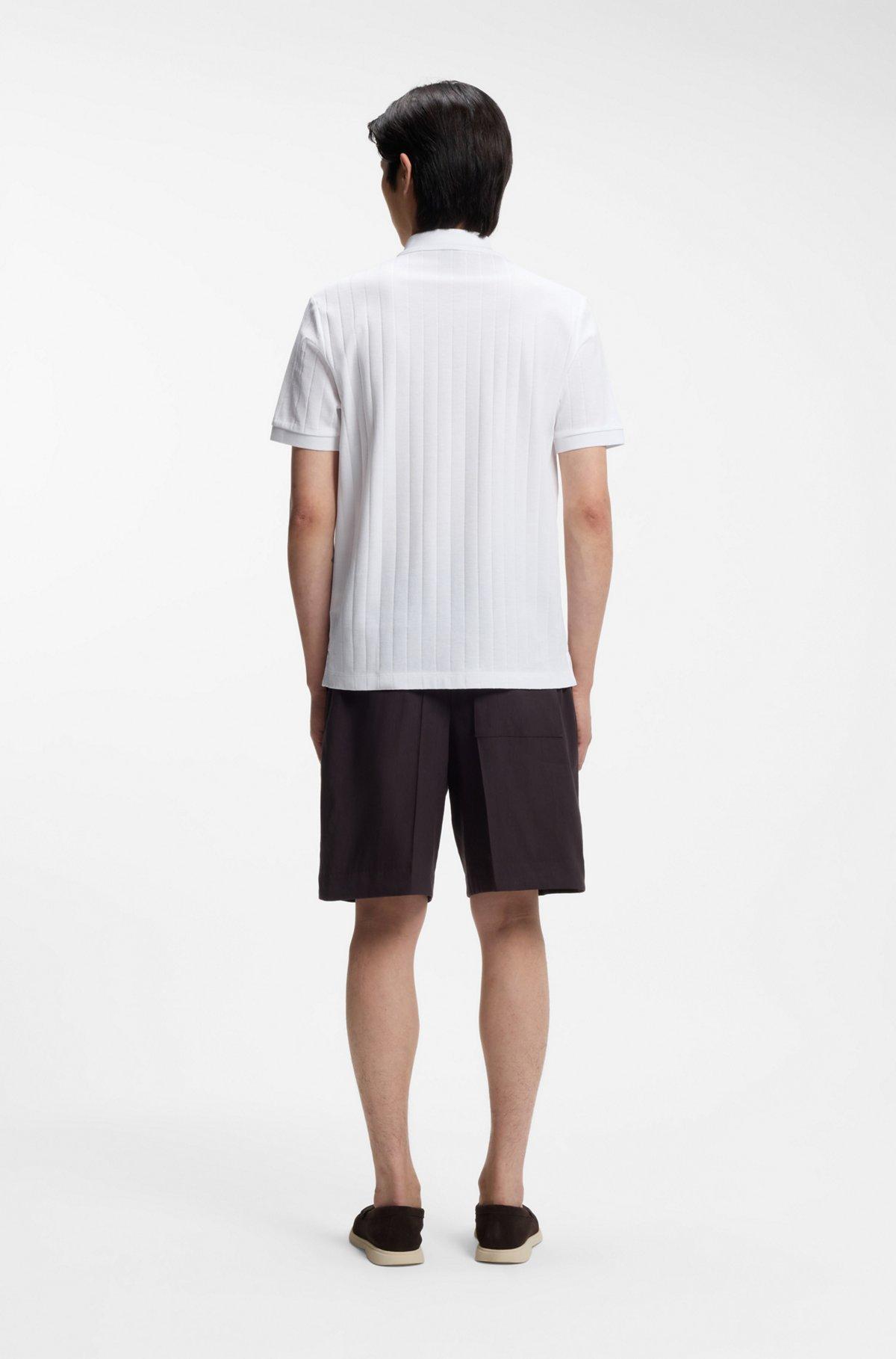 Stripe-collar polo shirt in cotton jacquard Product Image