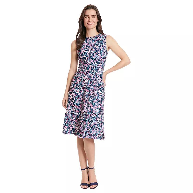 Women's London Times Inset Waist Print Midi Dress,  Product Image