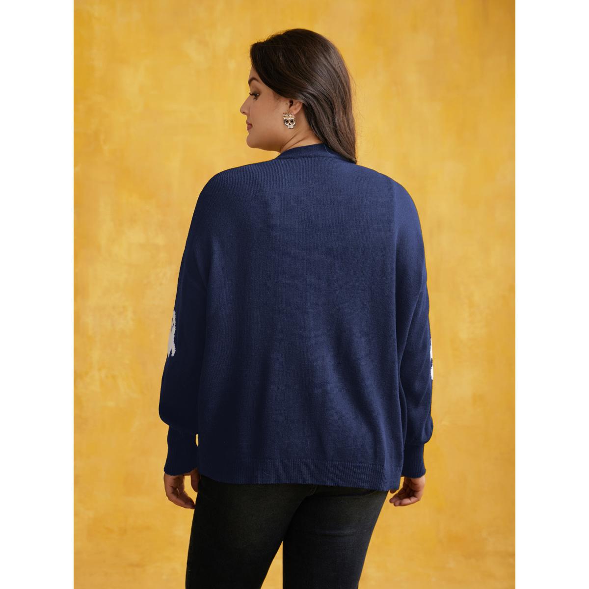 Plus Size Happy Ghost Jacquard Arc Cardigan Indigo Women Playful Loose Long Sleeve Casual Cardigans BloomChic 28/5X Product Image