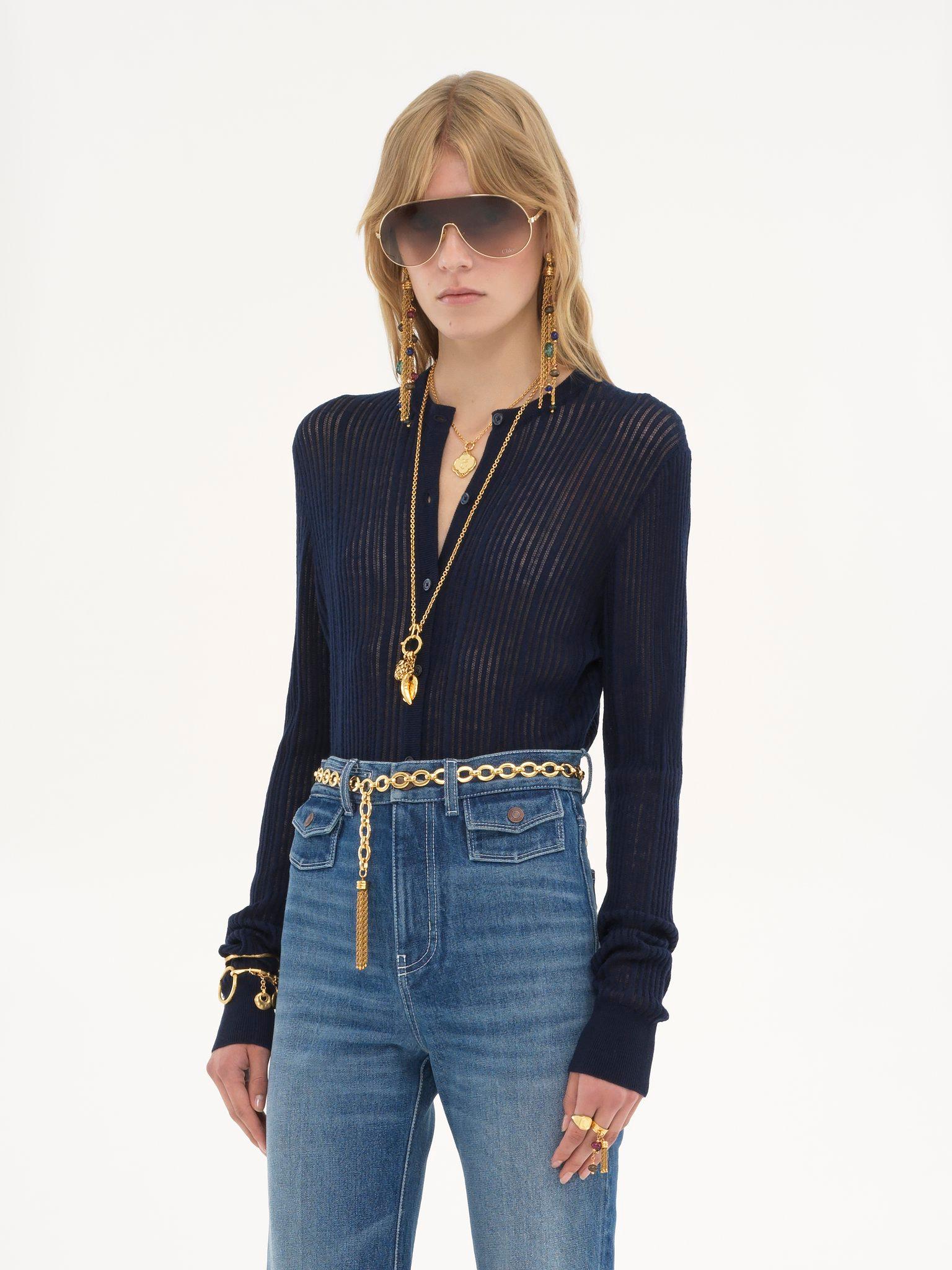 Fitted cardigan in wool knit Product Image