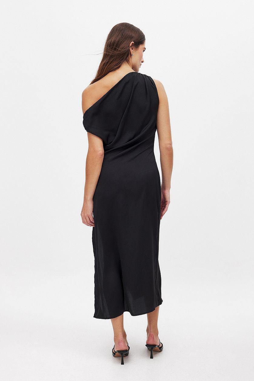 Satin One Shoulder Midi Dress Product Image