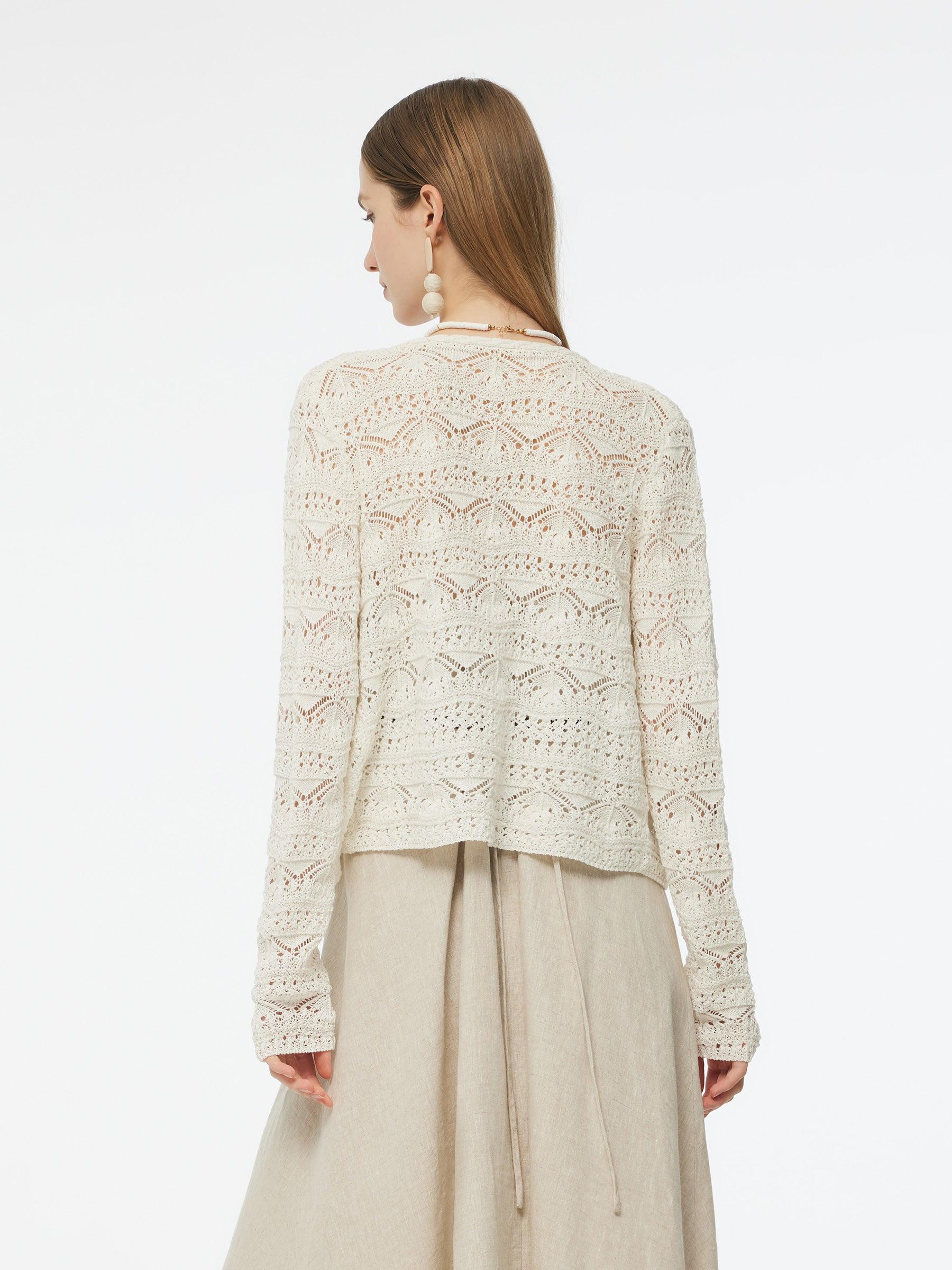 Linen Cotton Blend Women Openwork Cardigan Product Image