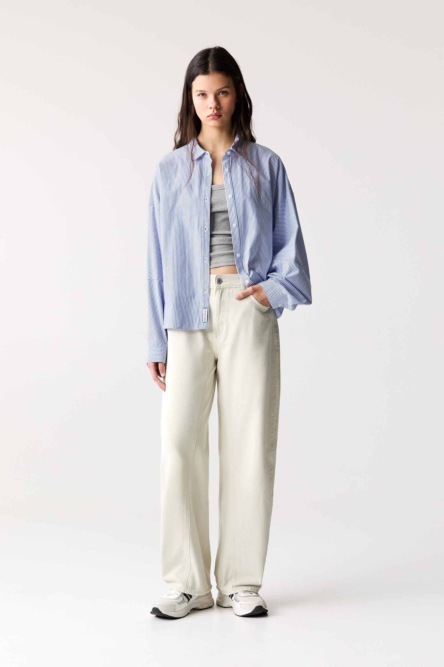 Striped shirt with puff sleeves Product Image