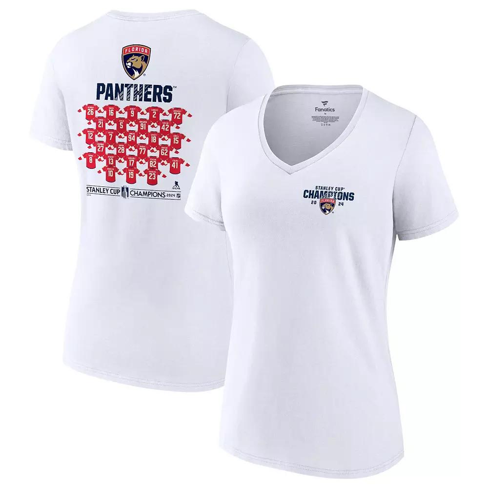 Women's Fanatics  White Florida Panthers 2024 Stanley Cup Champions Jersey Roster V-Neck T-Shirt, Size: Medium, Pnt White Product Image