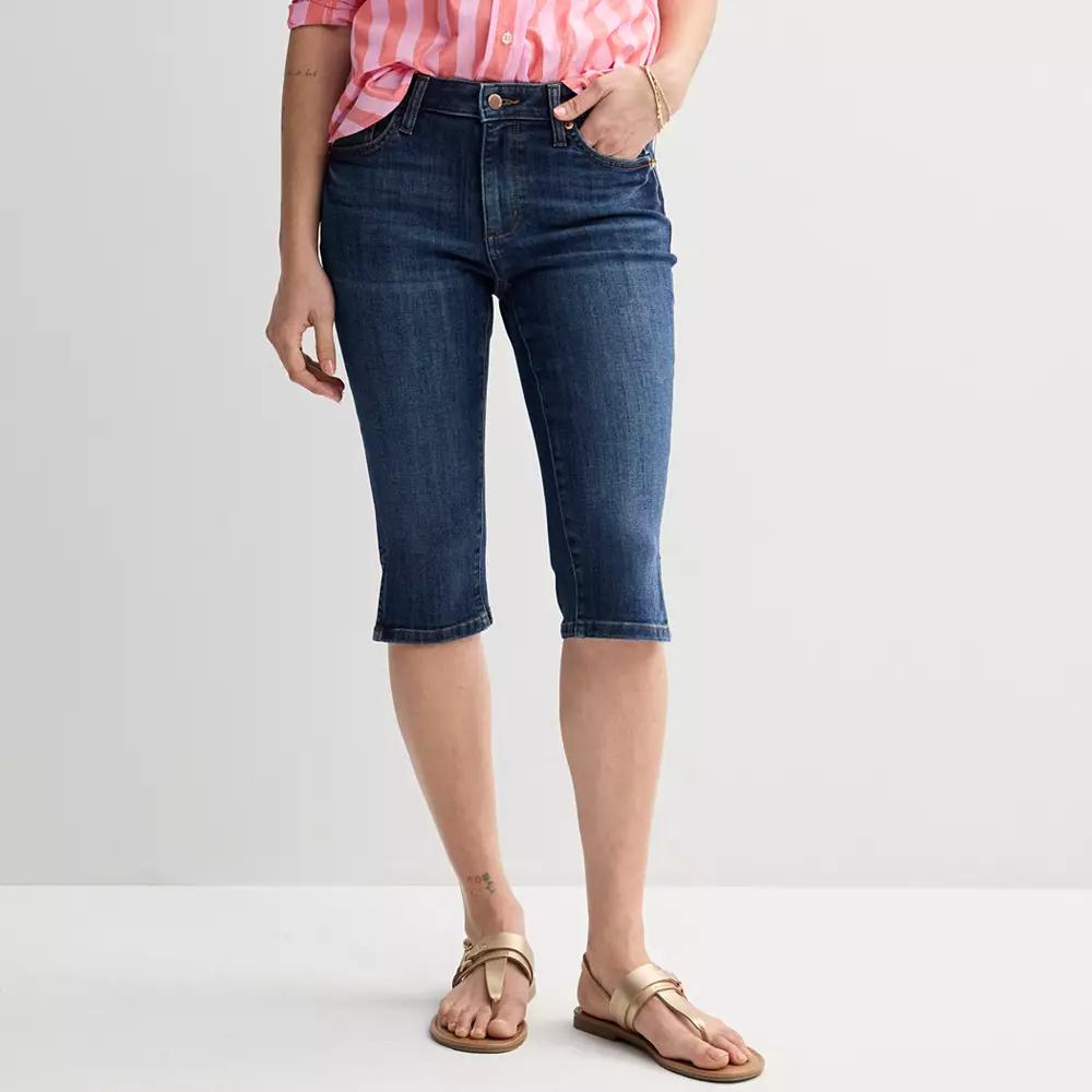 Petite Sonoma Goods For Life® Mid-Rise Denim Capris, Women's, Size: 2 Petite, Dark Blue Product Image