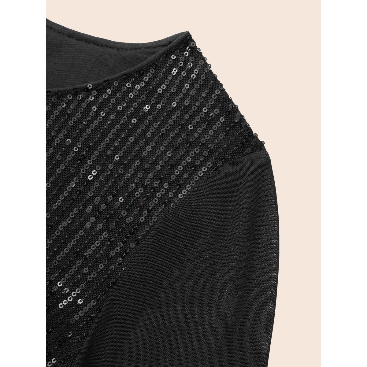 Plus Size Crew Neck Patchwork Sequin Mesh Dress Black Women Cocktail Texture Party Curvy Bloomchic 18-20/2X Product Image