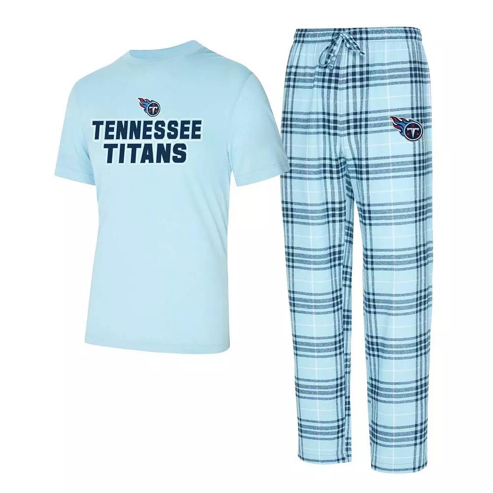 Men's Concepts Sport Light Blue/Navy Tennessee Titans Vector T-Shirt & Flannel Pants Sleep Set,  Product Image