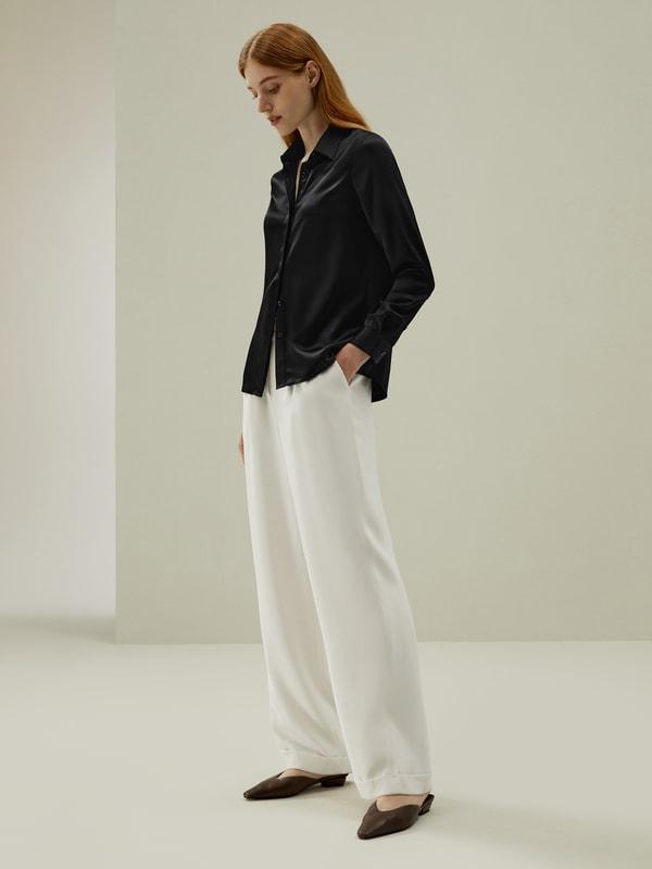 LILYSILK Silk Shirt Women - Dark Gray Mulberry Silk - Non-Toxic Dyes Concealed Mother-Of-Pearl Buttons Blouse Petite M Product Image